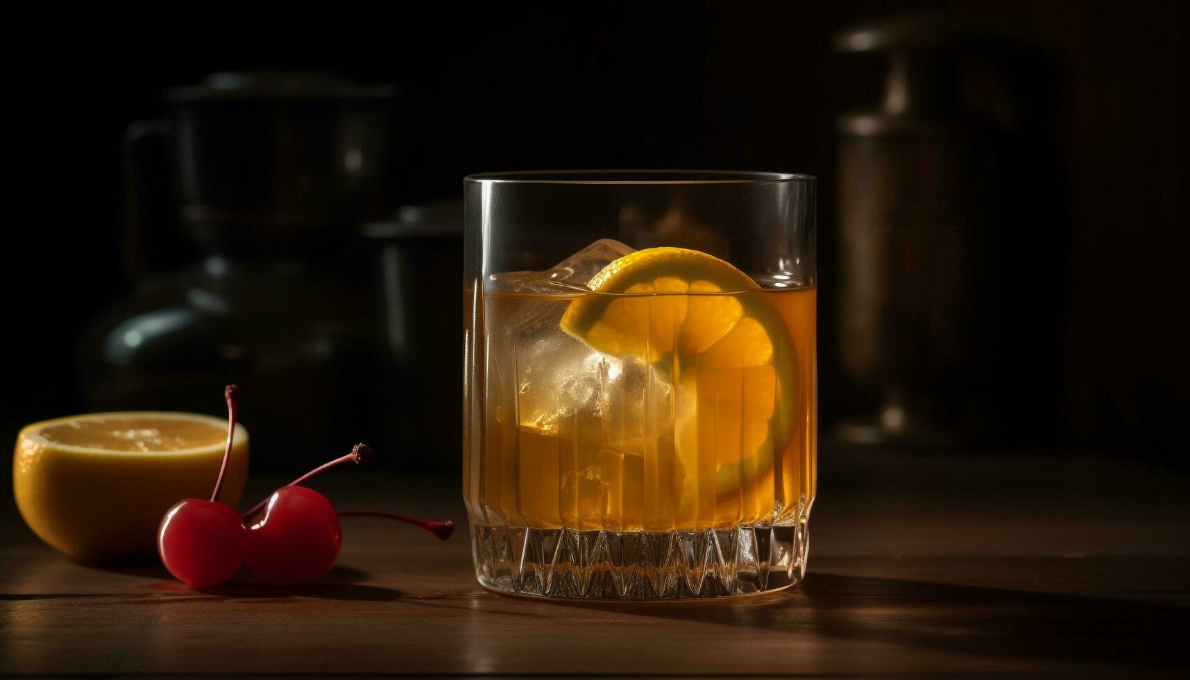 rafraîchissant agrumes cocktail sur en bois table avec la glace généré par ai photo