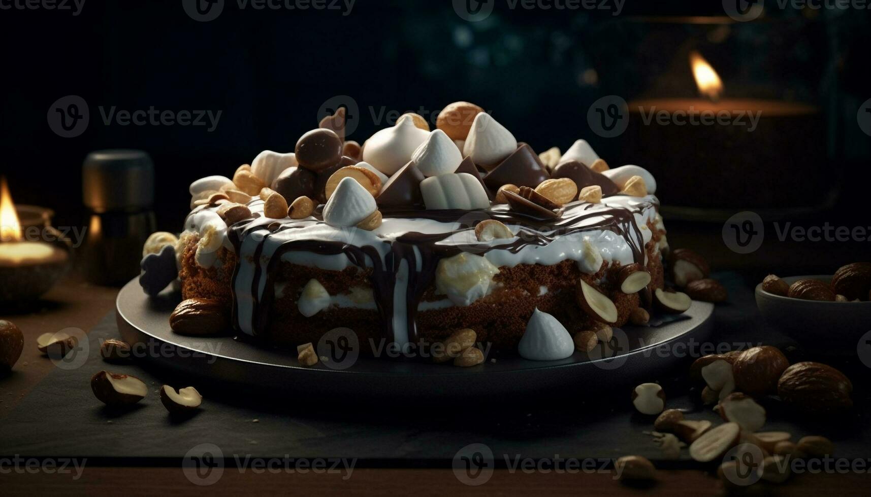 une fait maison Chocolat gâteau, décoré avec glaçage généré par ai photo