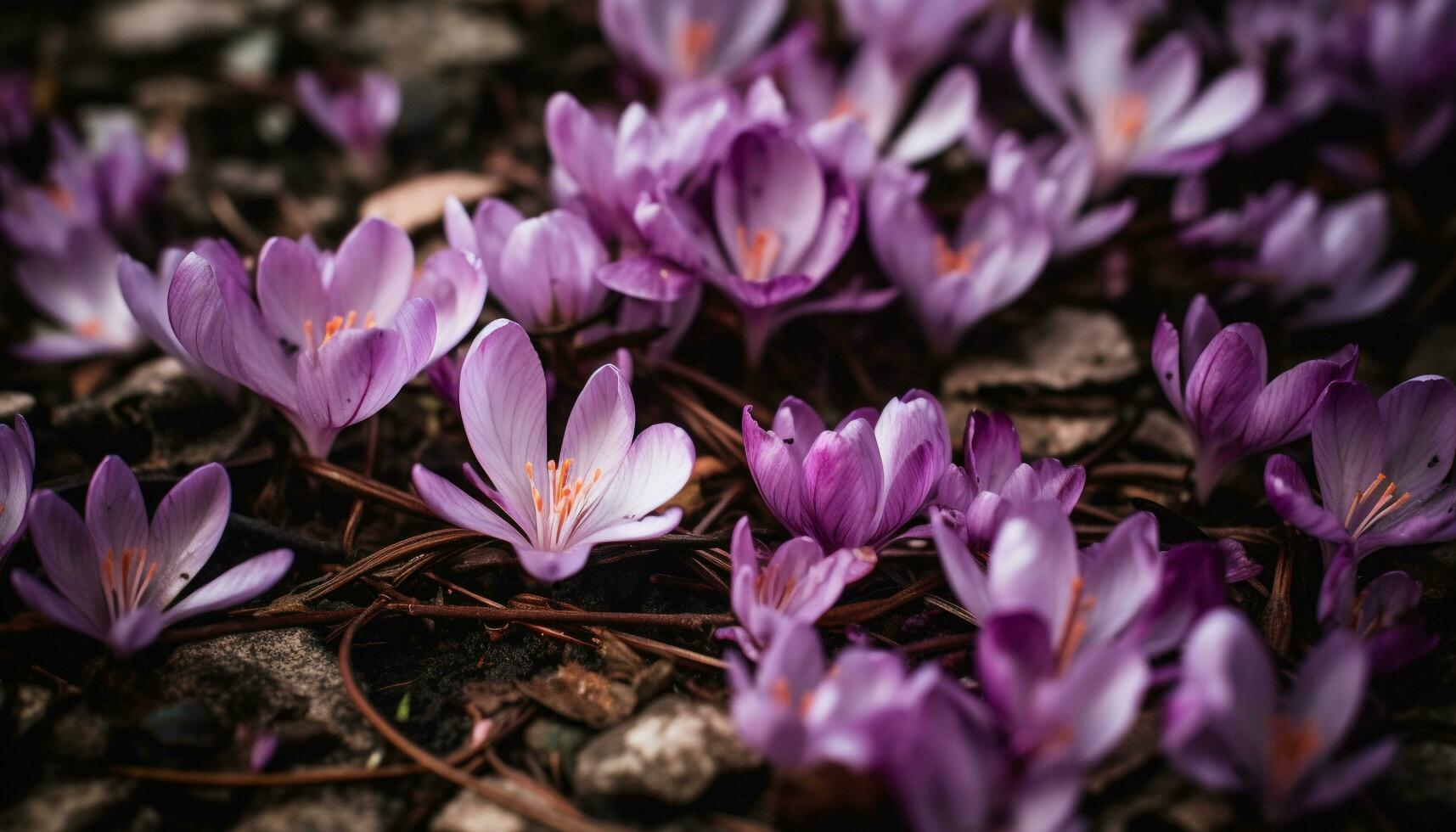 vibrant crocus fleur dans formel jardin Prairie généré par ai photo