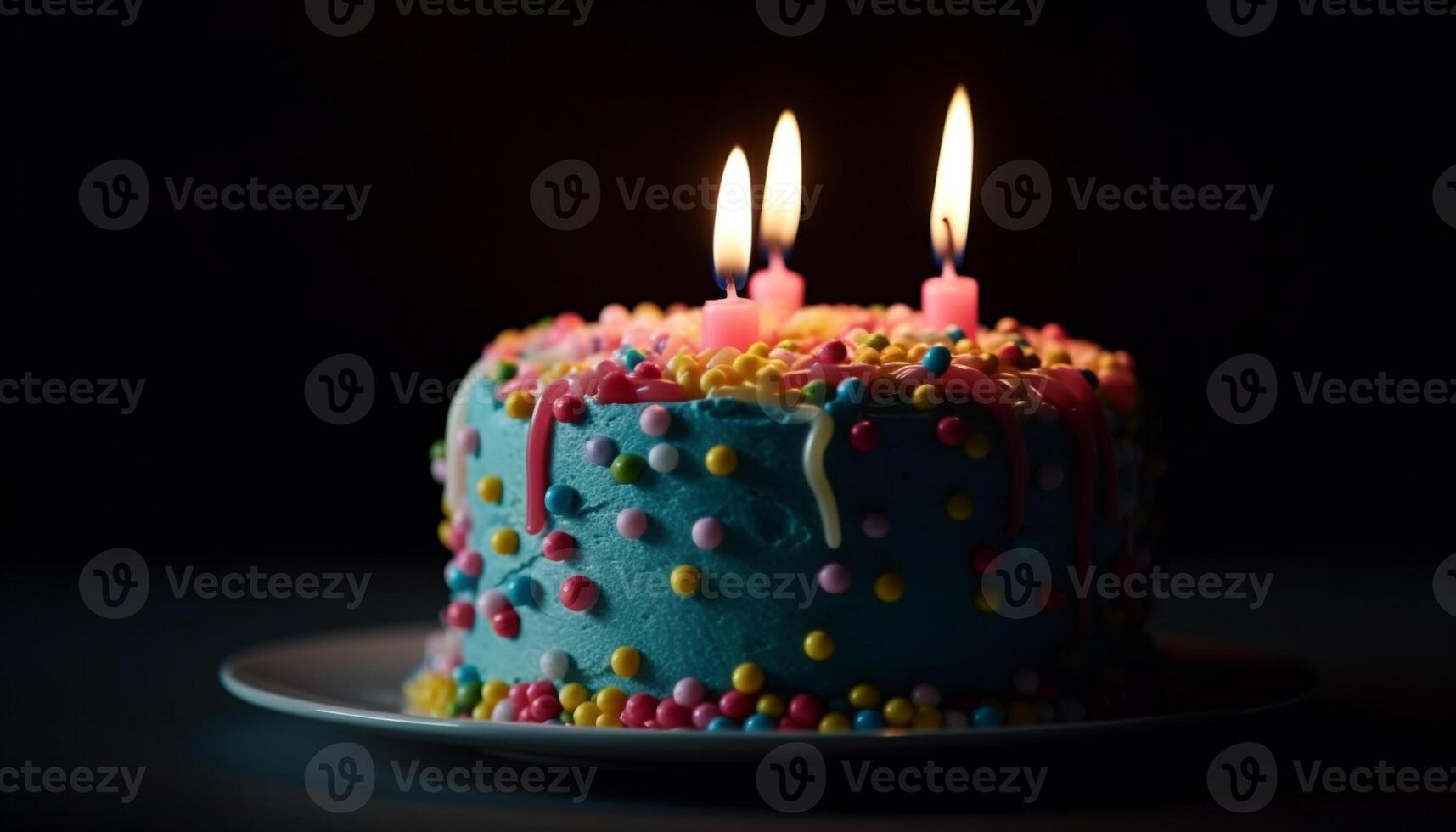 anniversaire fête avec Chocolat gâteau, bougies brûlant brillant généré par ai photo