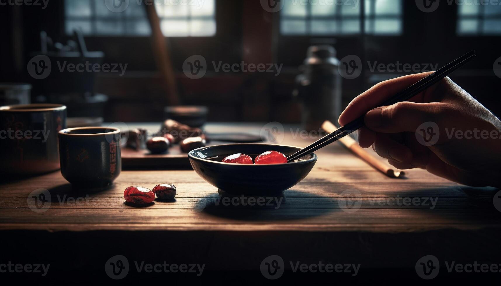 en bonne santé repas sur en bois table avec Frais fruit et myrtilles généré par ai photo