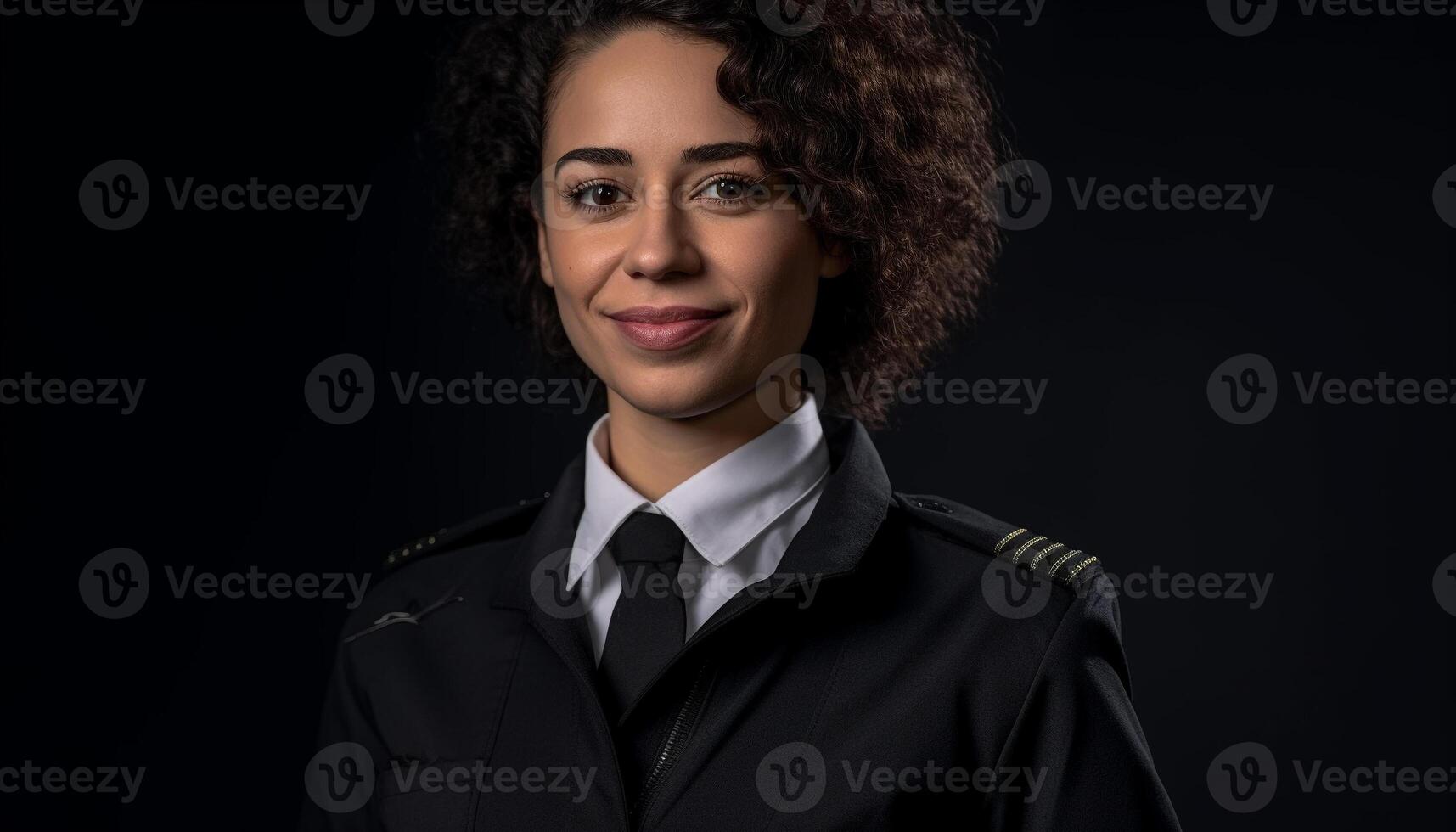 sur de soi femme d'affaires dans élégant costume souriant pour studio portrait généré par ai photo