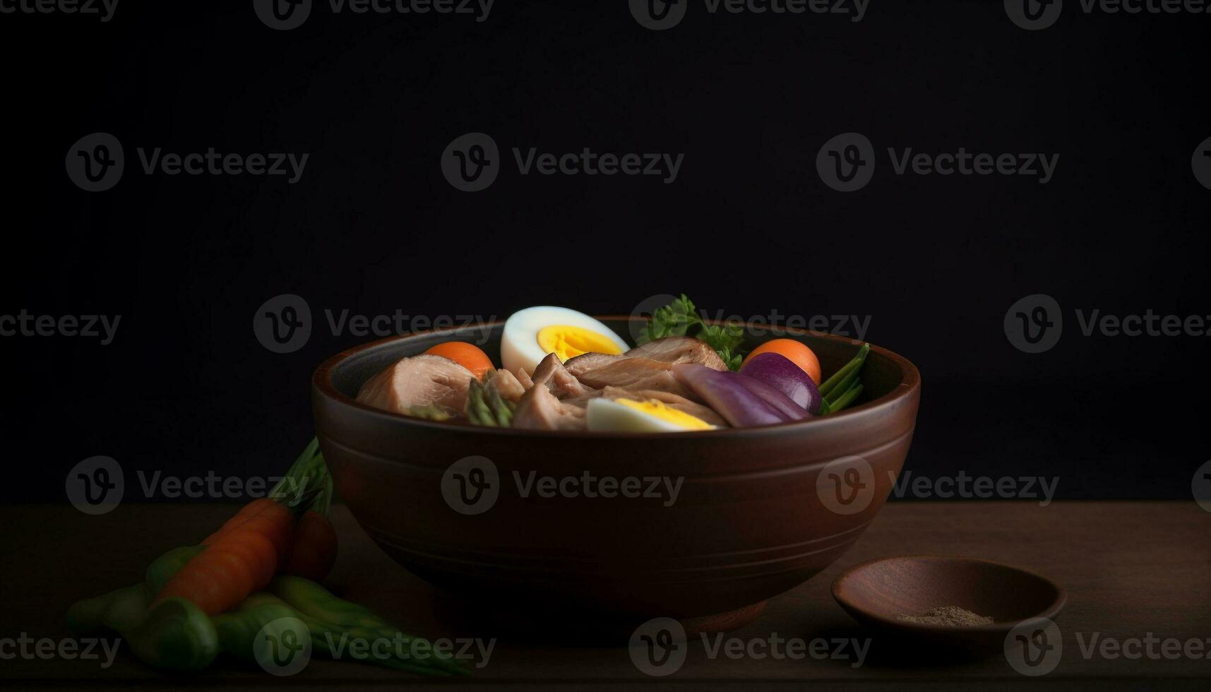 Frais légume salade avec biologique Ingrédients sur rustique en bois table généré par ai photo