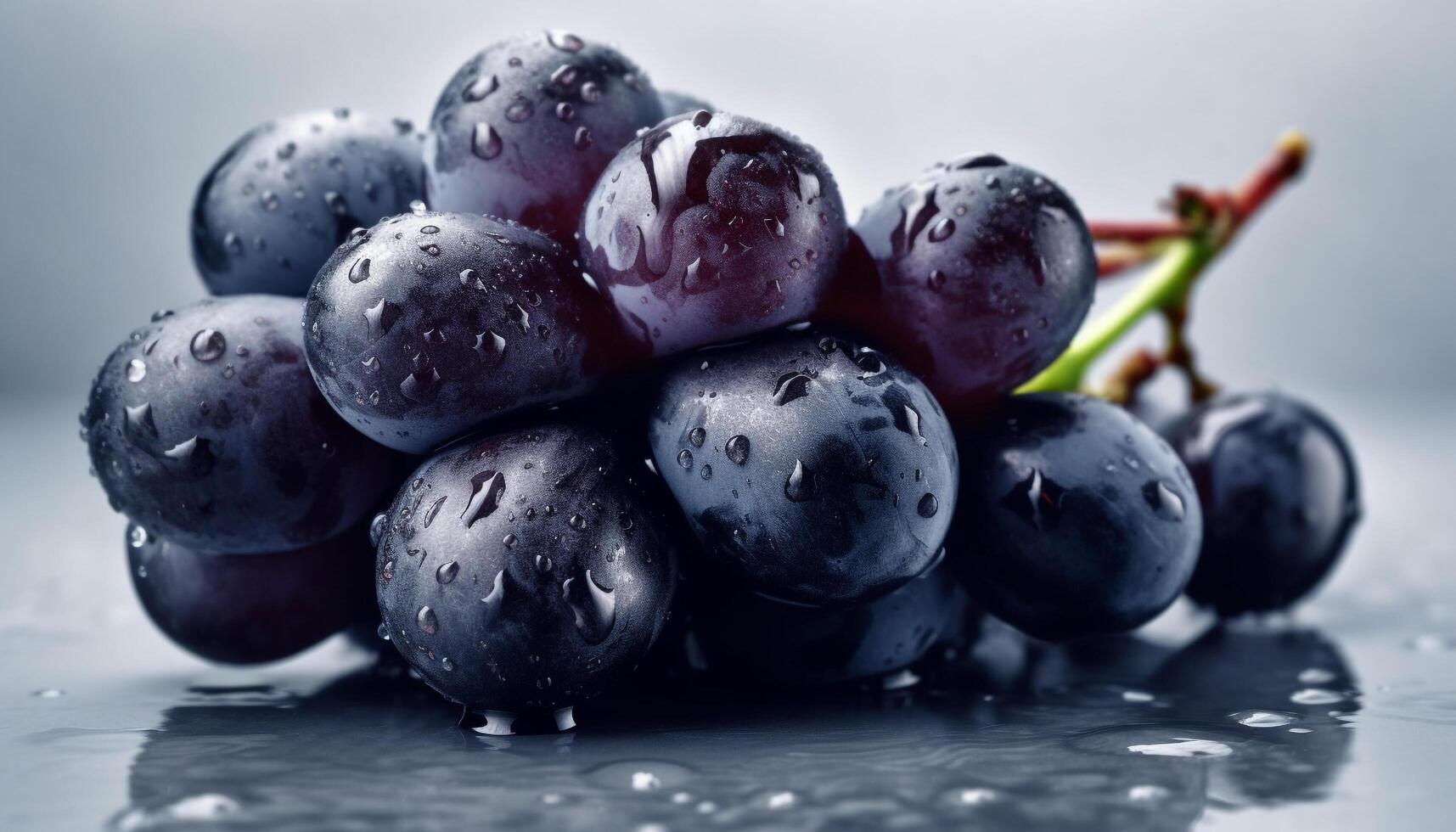 juteux grain de raisin bouquet, mûr et doux, sur humide feuille Contexte généré par ai photo