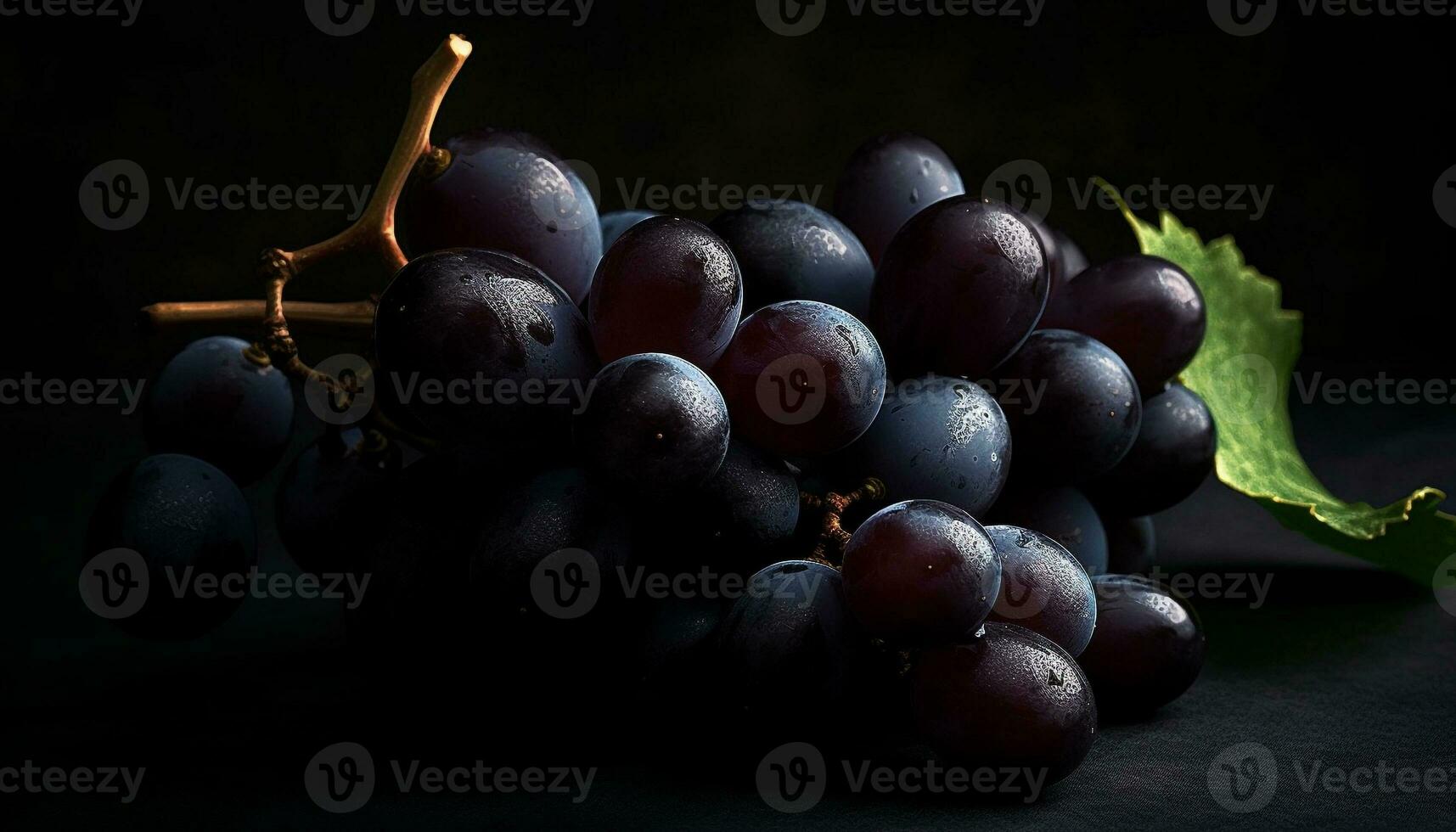 juteux grain de raisin grappes mûr pour vinification sur foncé vignoble Contexte généré par ai photo