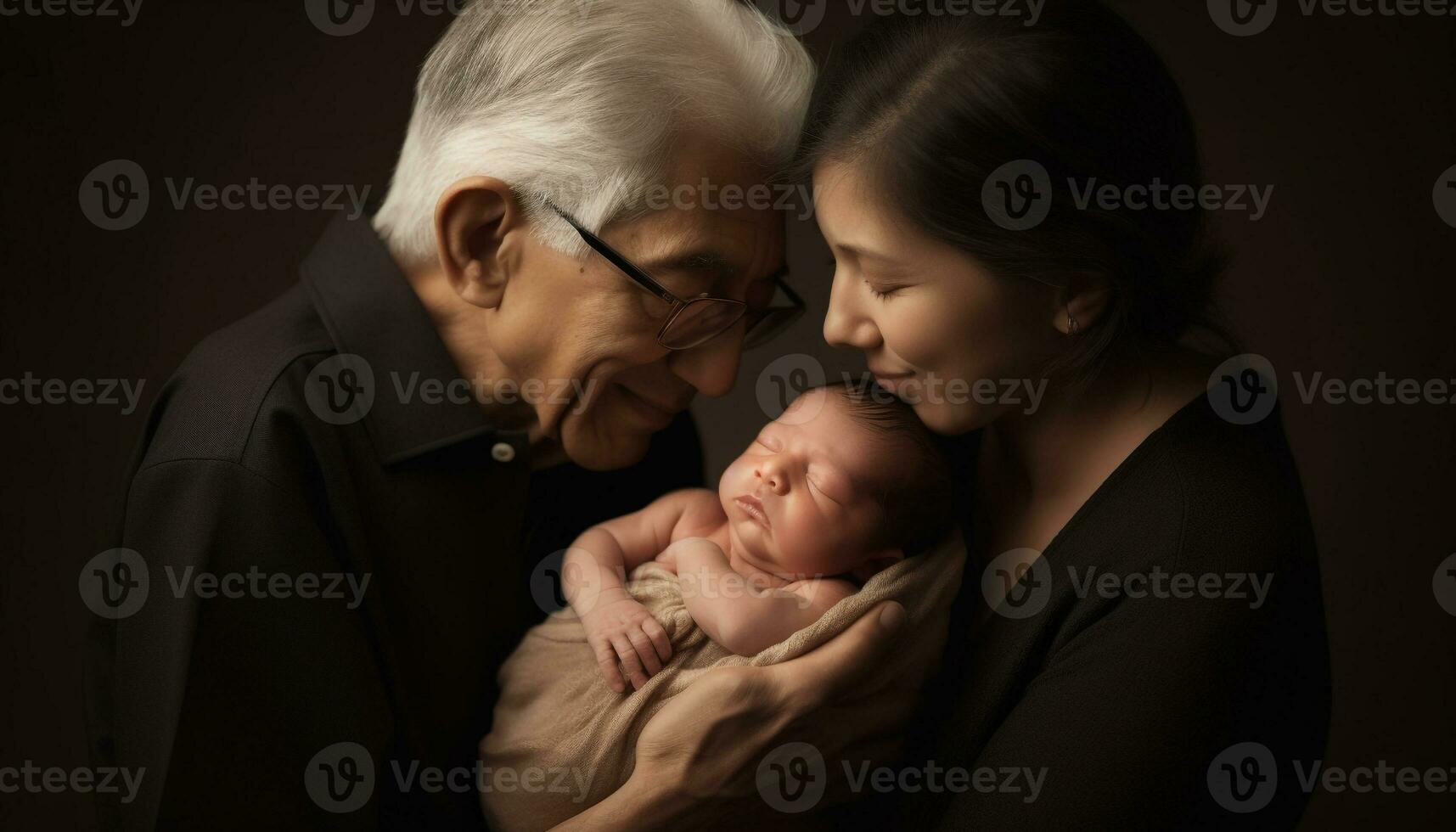 multi génération famille embrassement dans une studio tir, rayonnant l'amour généré par ai photo