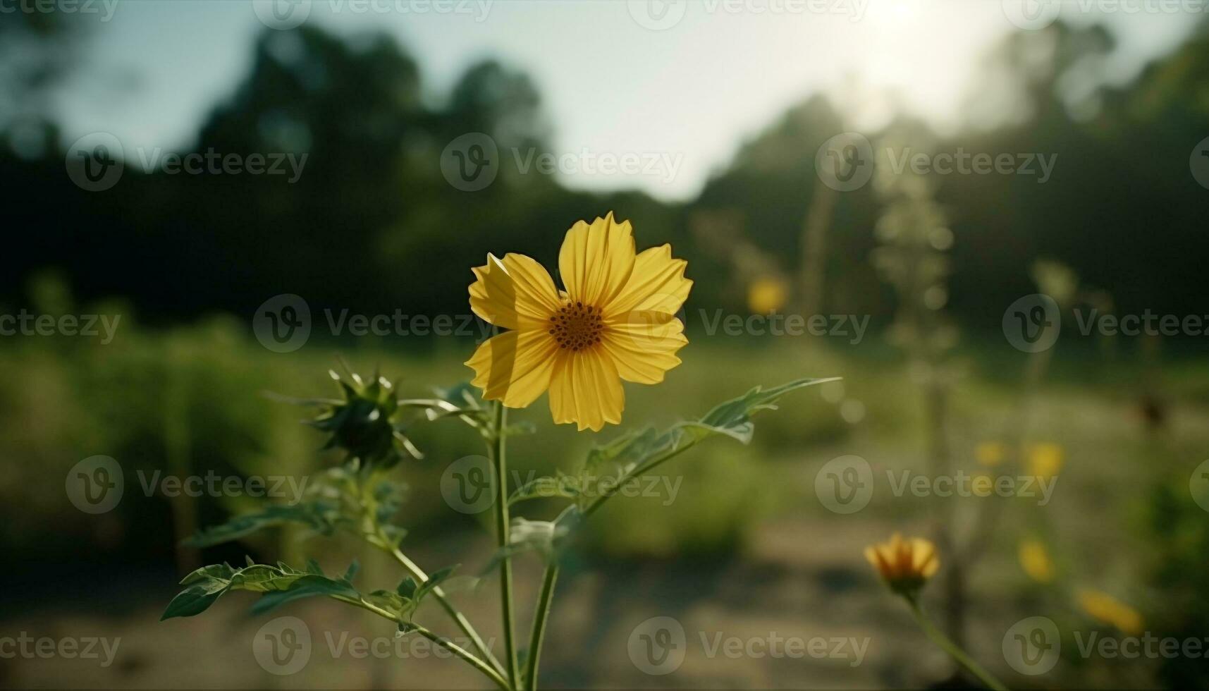 vibrant fleurs sauvages Floraison dans tranquille Prairie en dessous de été lumière du soleil généré par ai photo