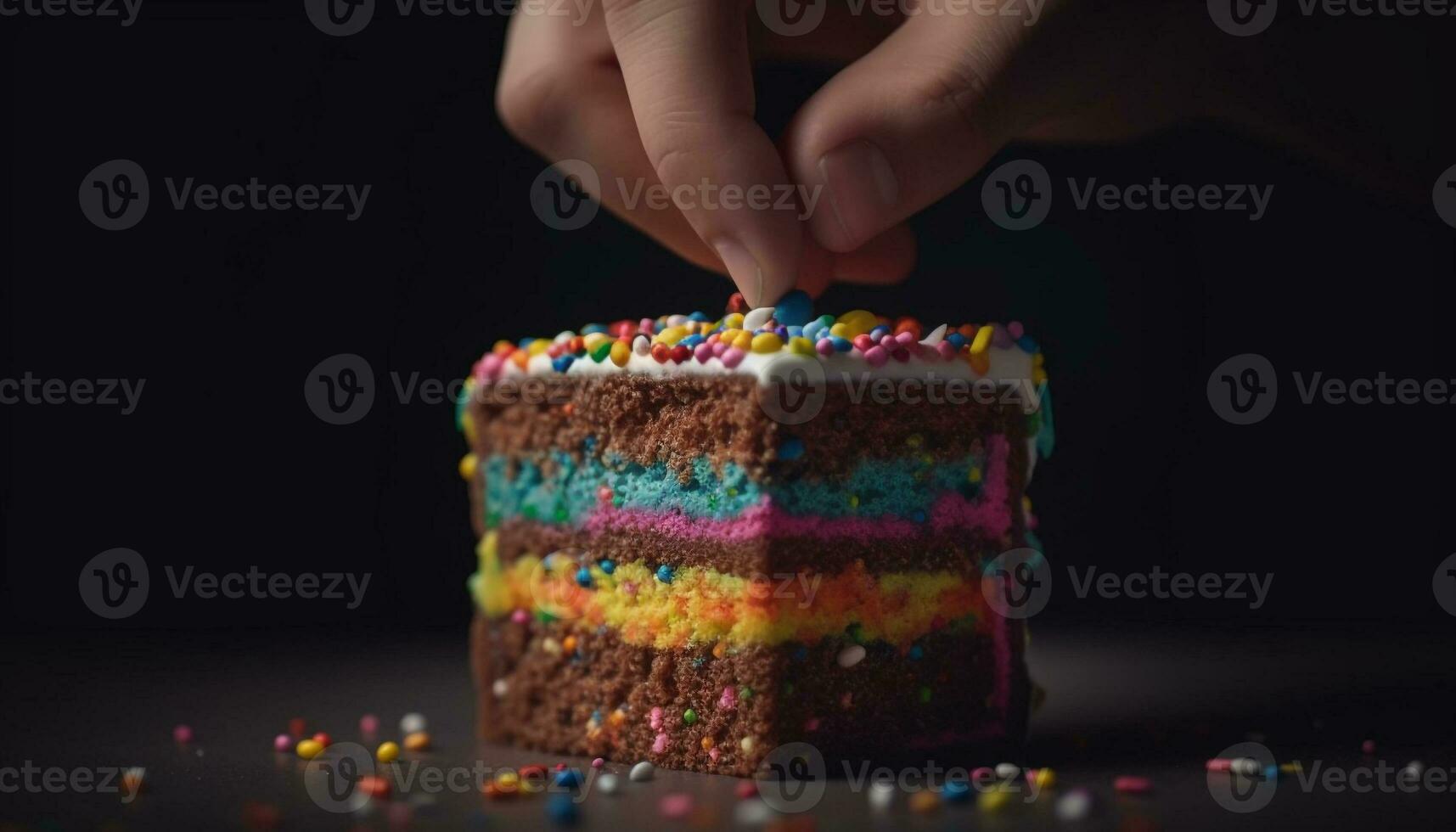 main en portant coloré anniversaire biscuit avec crémeux glaçage et décoration généré par ai photo