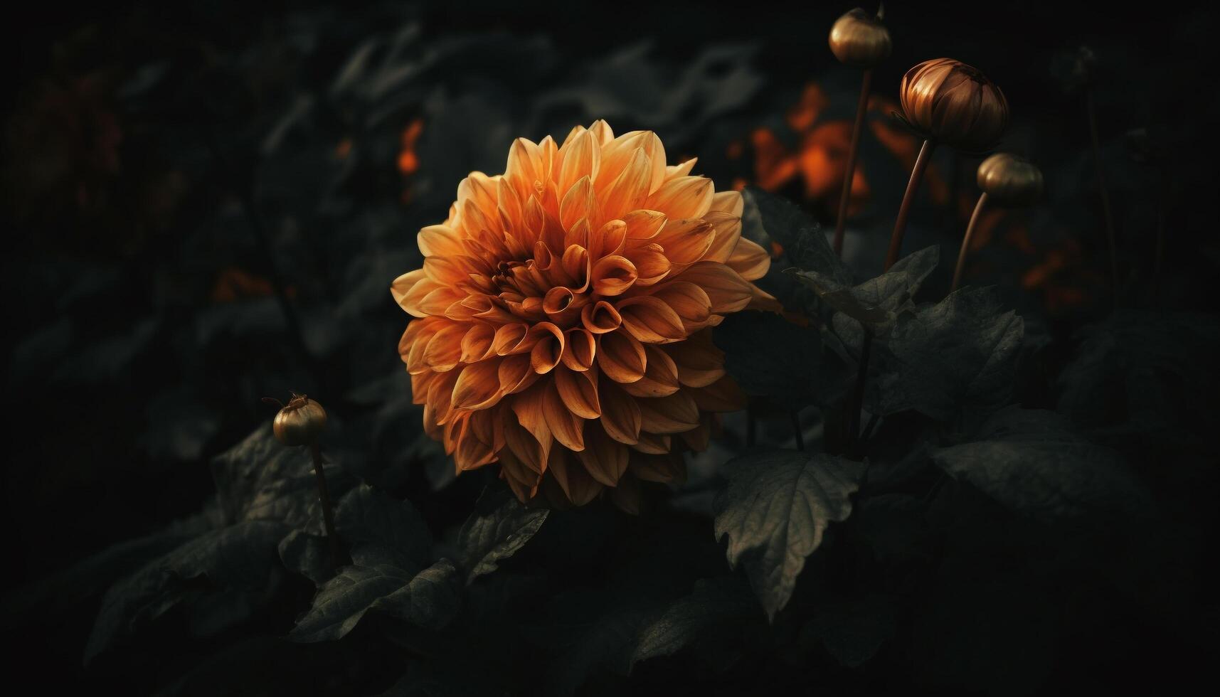 vibrant l'automne bouquet de chrysanthèmes et dahlias dans rustique vase généré par ai photo