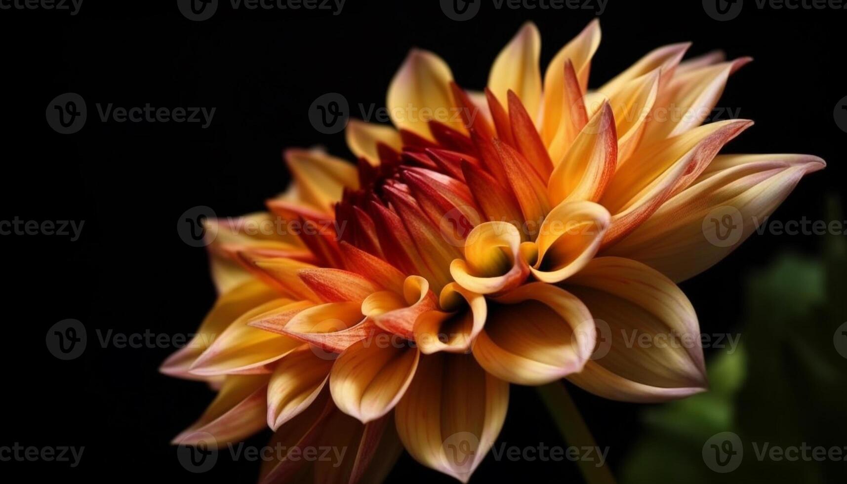 vibrant dahlia fleur dans macro, sur noir Contexte généré par ai photo