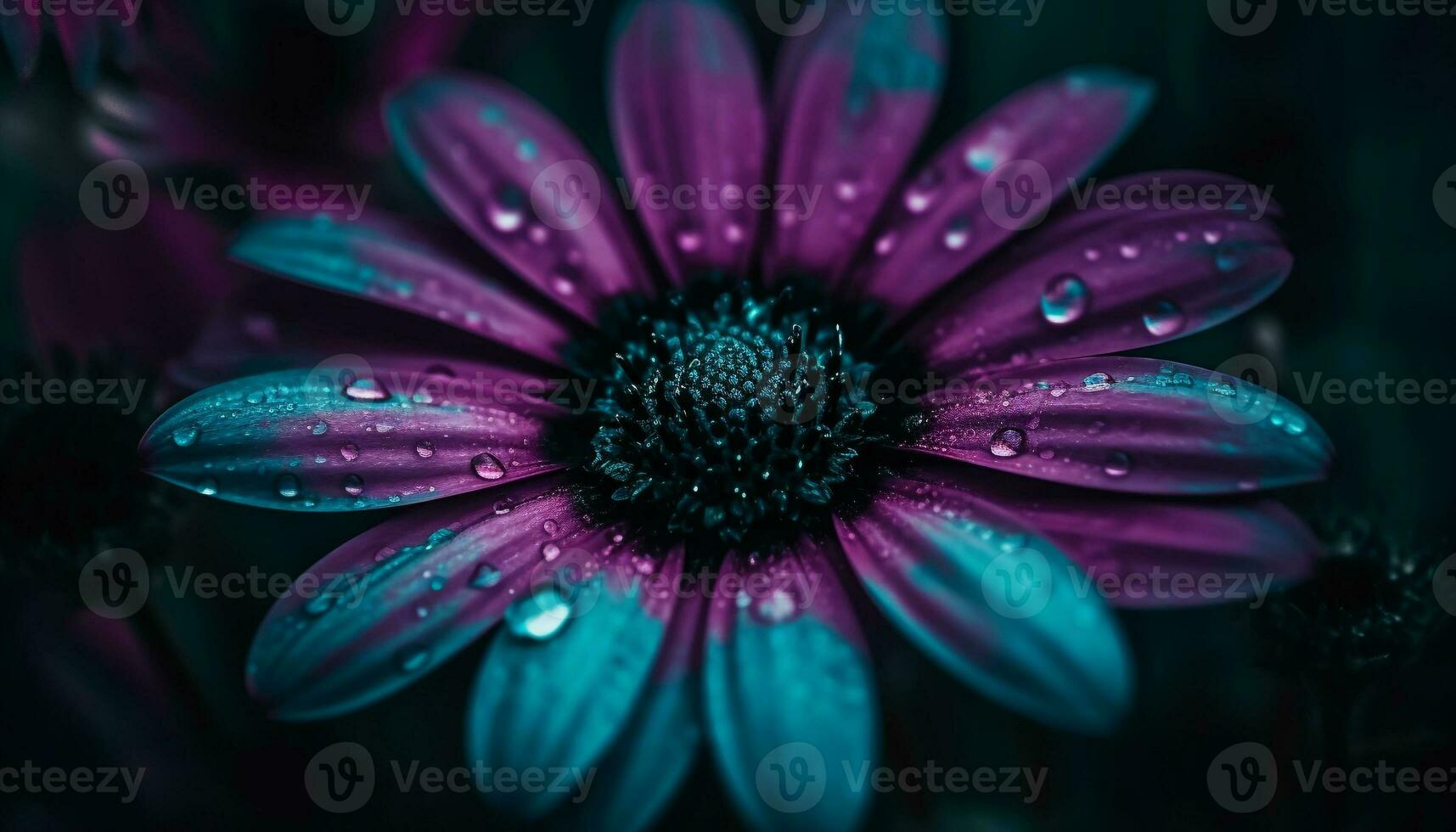 vibrant camomille fleur reflète dans goutte de rosée sur humide herbe généré par ai photo