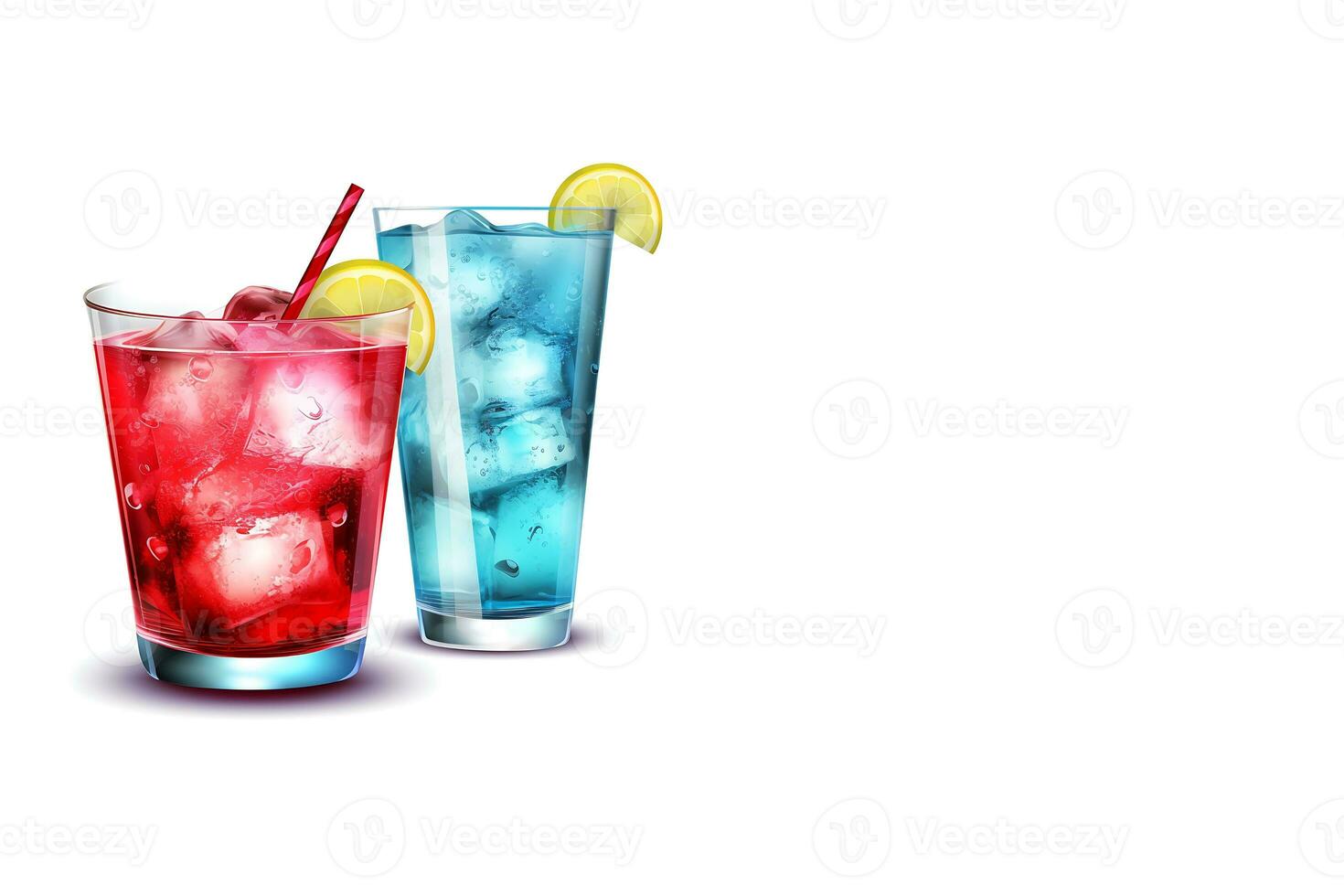 des lunettes de fruit les boissons avec la glace cubes, Mojito des cocktails avec fraise et citron vert des fruits, et une rafraîchissant été boire. produire ai photo