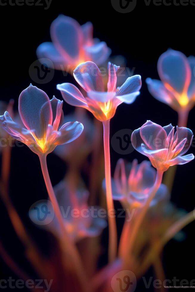 illustration de bioluminescent fleur tiges. ai génératif photo