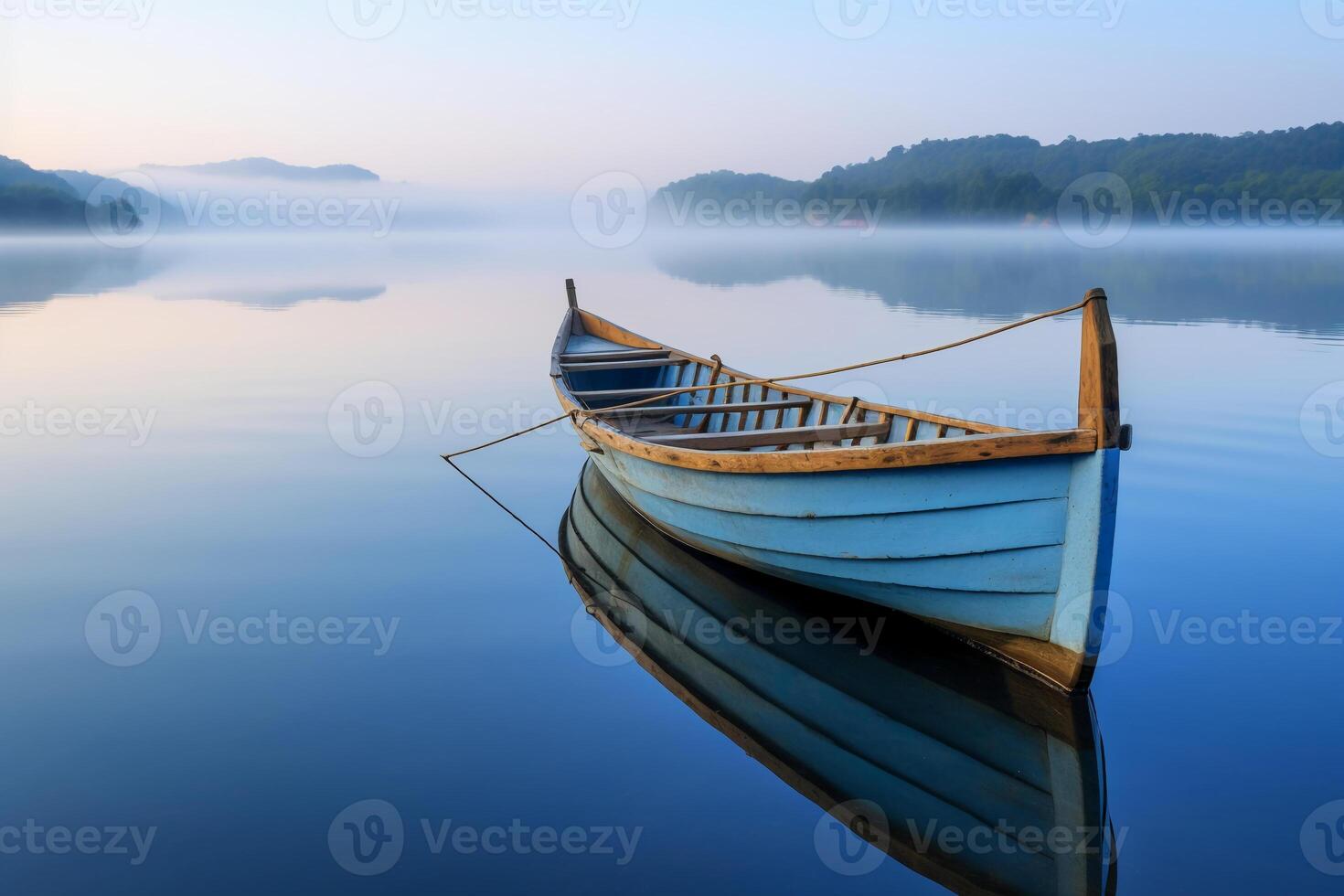 petit bateau sur une calme lac, paysage la photographie. ai génératif photo