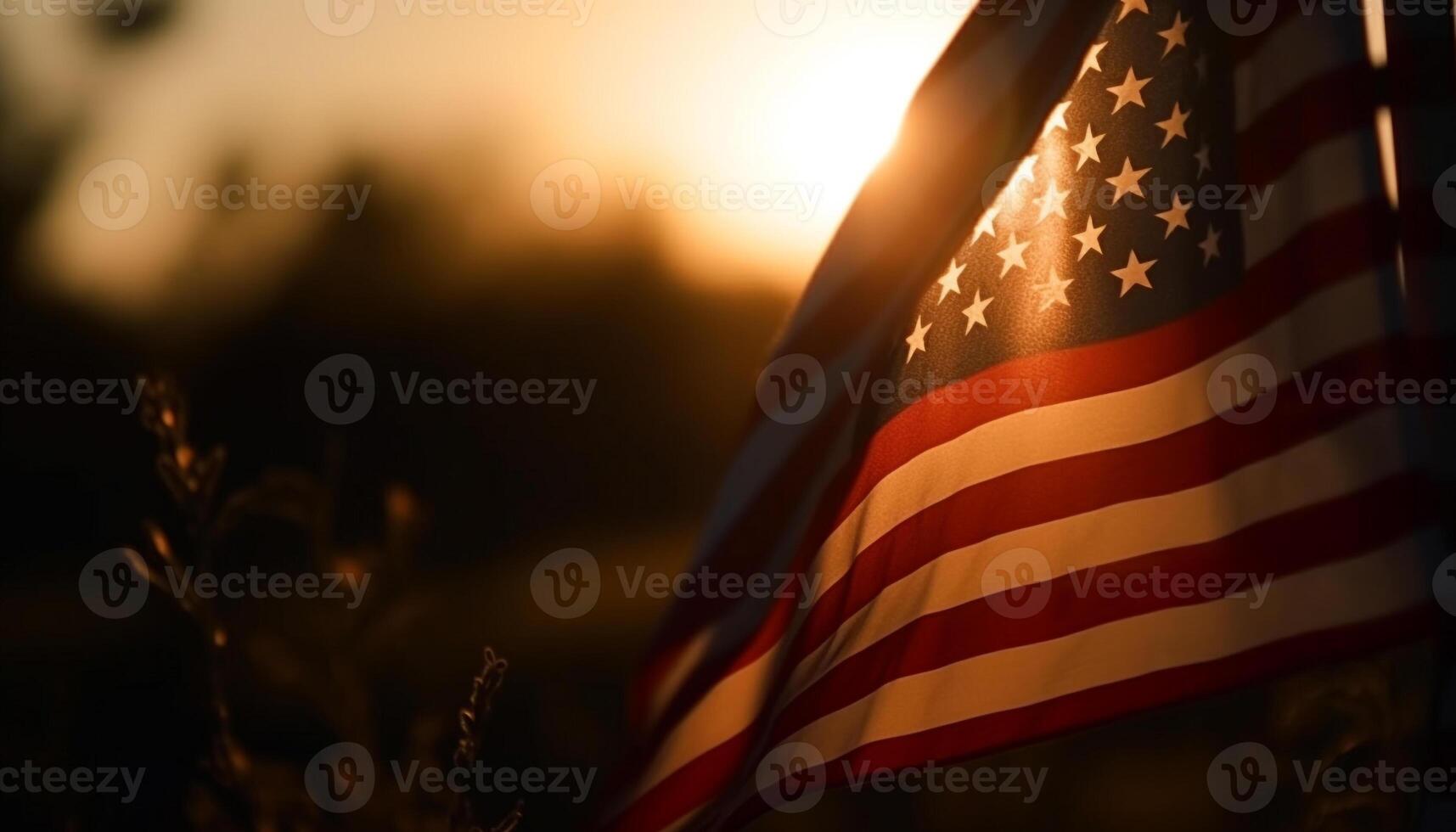 américain drapeau agitant dans coucher de soleil, symbolisant liberté généré par ai photo