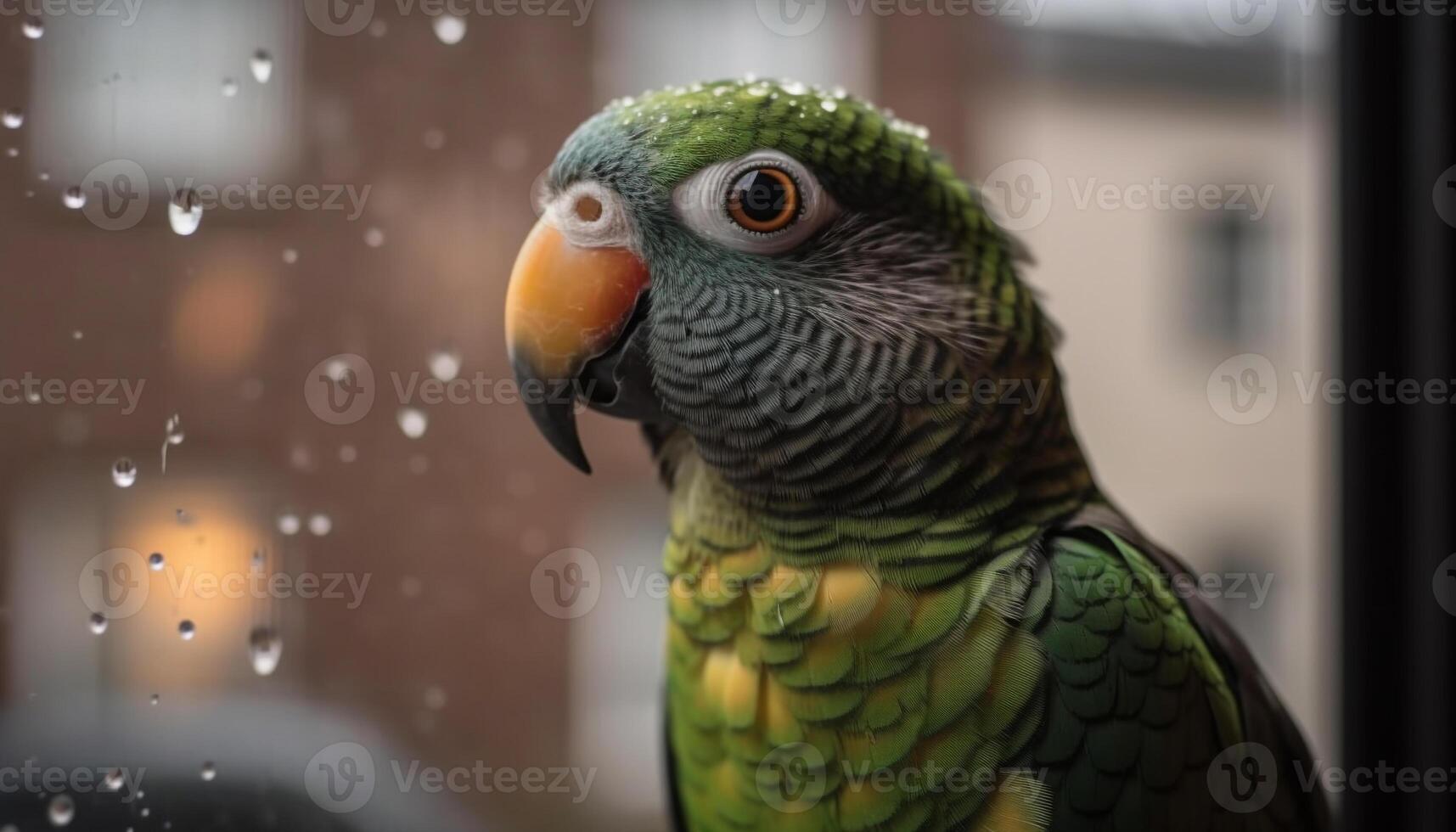 coloré ara perché sur bifurquer, à la recherche mignonne avec petits et brillants œil généré par ai photo