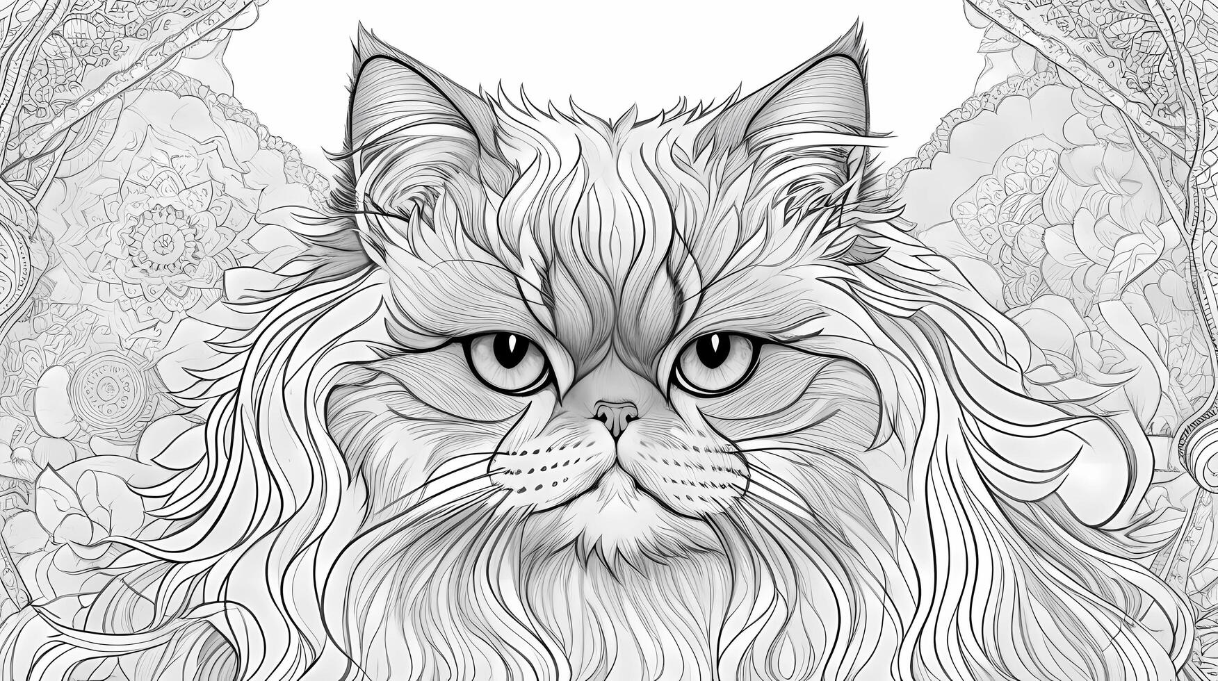 portrait de une persan chat. coloration livre illustration. génératif ai art photo