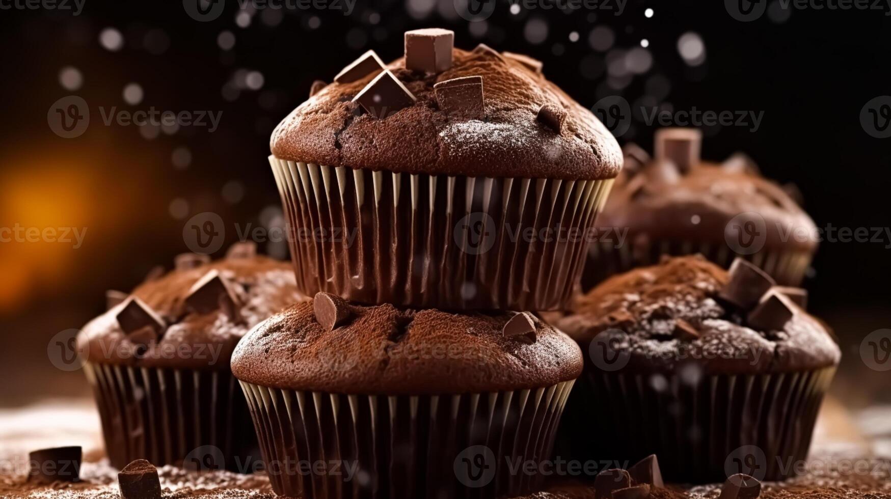 Chocolat Gâteaux, muffins ou petits gâteaux, cuit dans une boulangerie vacances sucré nourriture recette idée, génératif ai photo