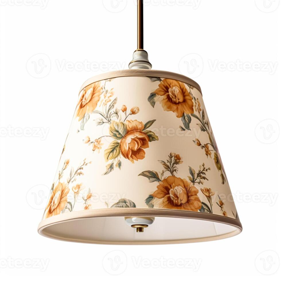 ancien pays style plafond lampe avec une floral abat-jour conception isolé sur blanc arrière-plan, intérieur conception et chalet Accueil décor, génératif ai photo