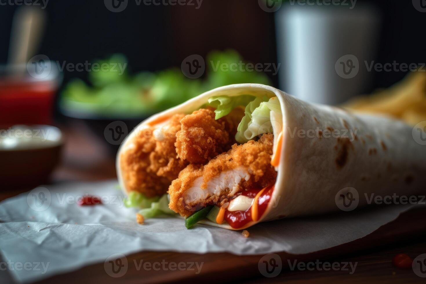 Stock photo de poulet emballage avec ketchup éditorial nourriture la photographie génératif ai