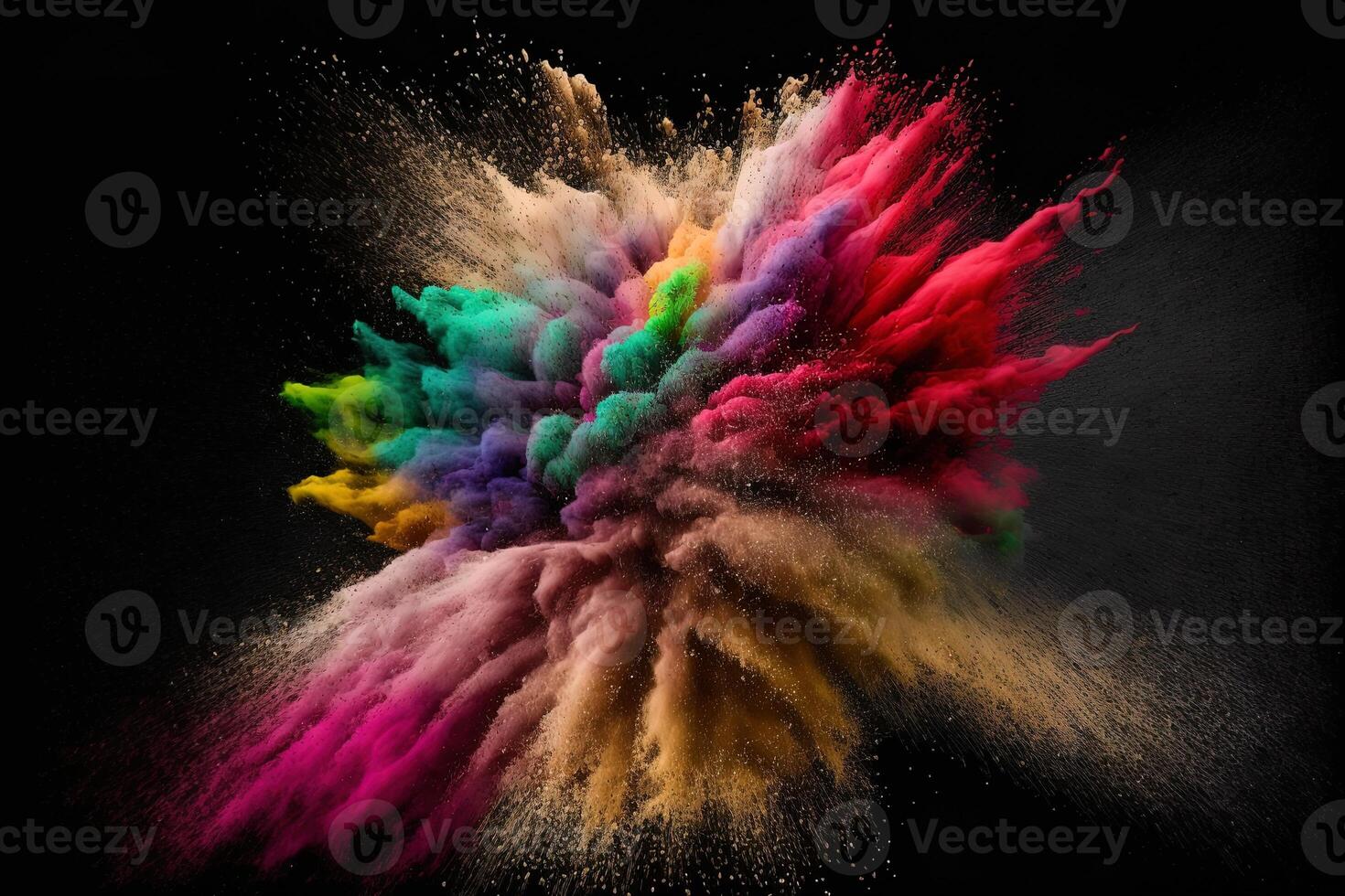 ai génératif multicolore poudre explosion sur noir background.colorful poussière exploser. peint vacances poudre festival. Geler mouvement de Couleur poudre exploser, lancer Couleur poudre sur Contexte. photo