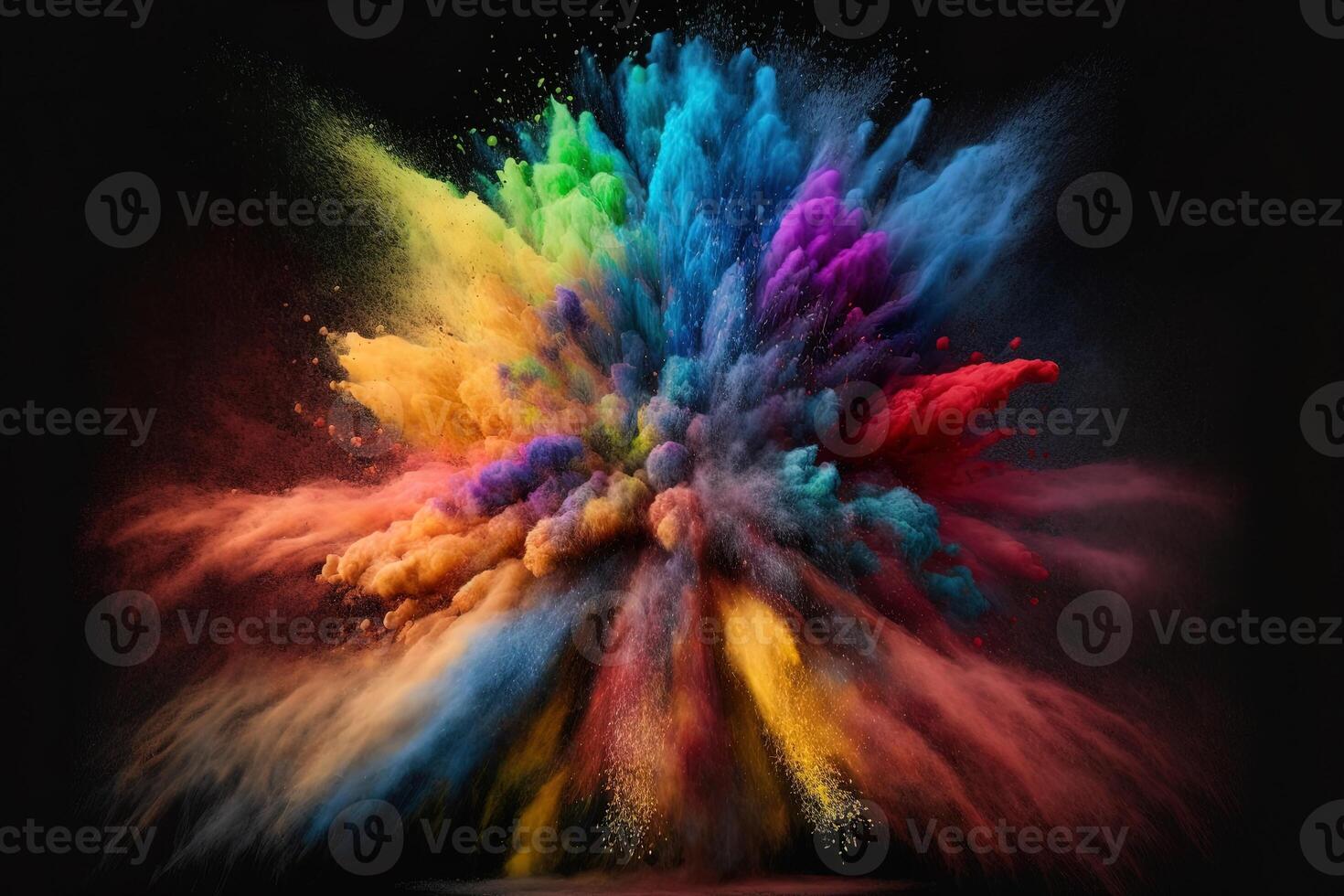 ai génératif multicolore poudre explosion sur noir background.colorful poussière exploser. peint vacances poudre festival. Geler mouvement de Couleur poudre exploser, lancer Couleur poudre sur Contexte. photo