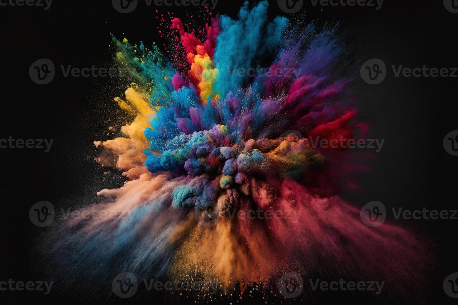 ai génératif multicolore poudre explosion sur noir background.colorful poussière exploser. peint vacances poudre festival. Geler mouvement de Couleur poudre exploser, lancer Couleur poudre sur Contexte. photo