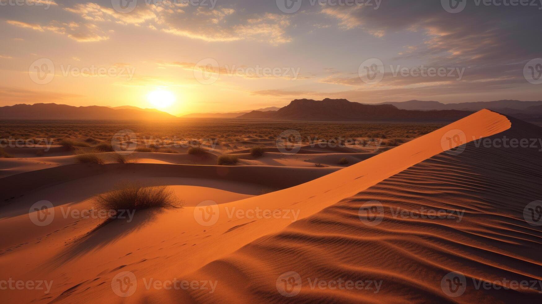 paysage de une le coucher du soleil plus de désert. la nature la photographie. ai généré photo