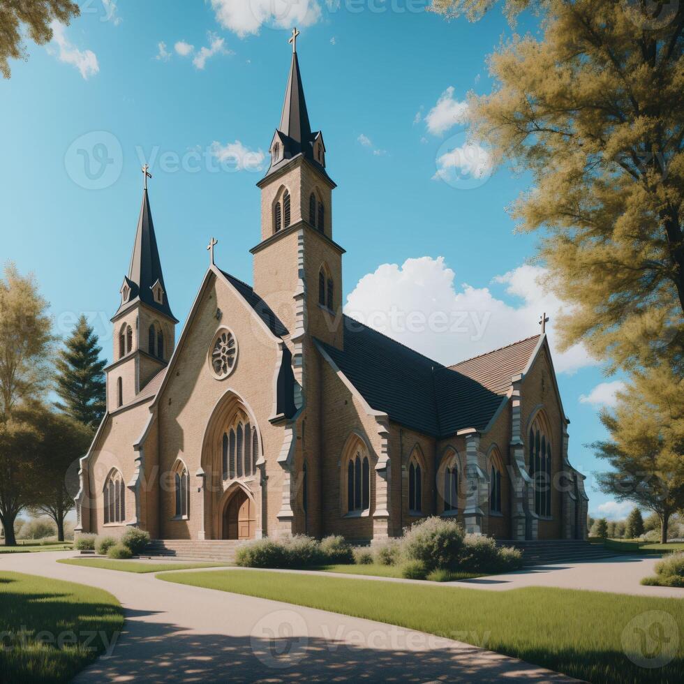 église à l'extérieur vue ai généré photo