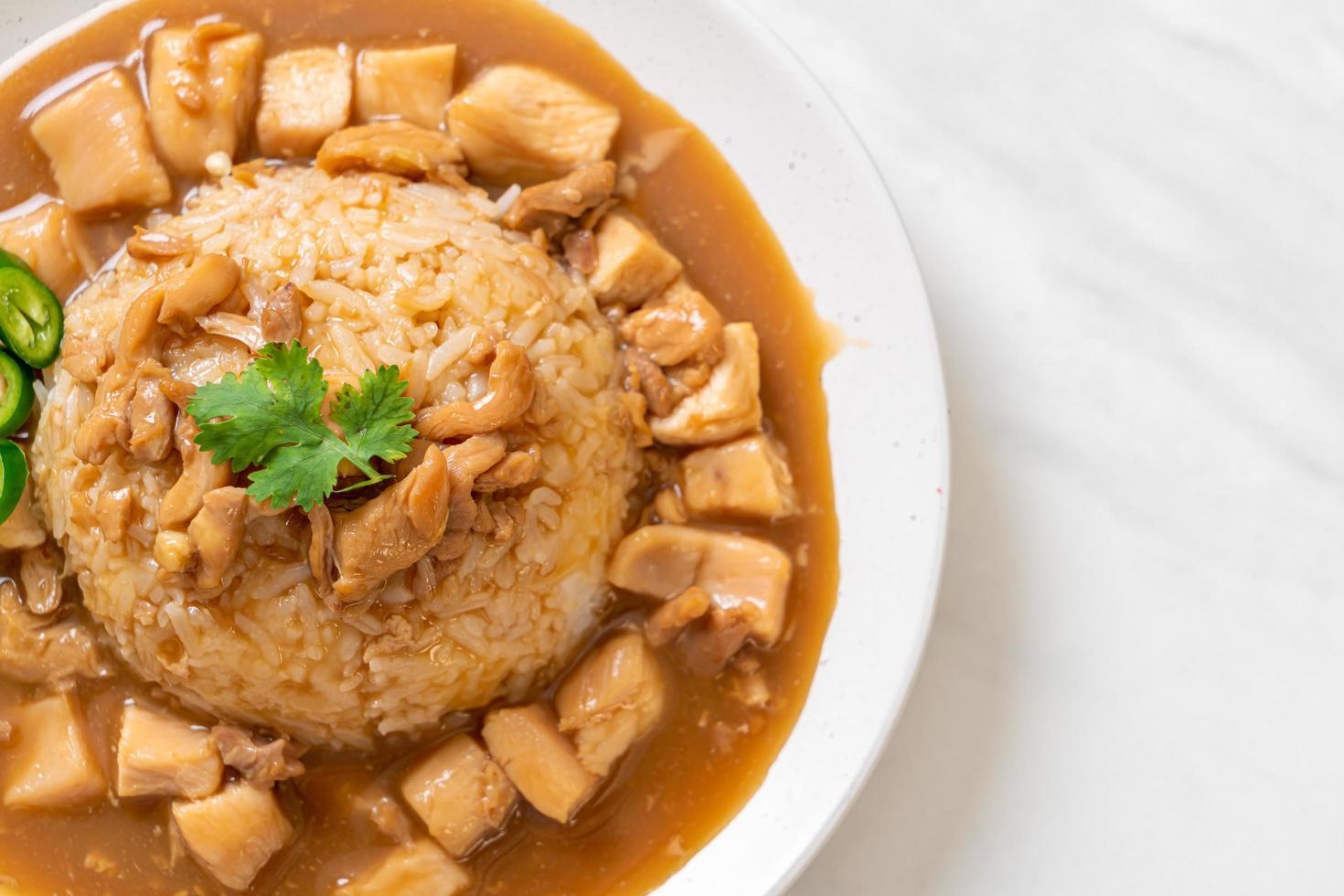 poulet en sauce brune ou sauce gravy avec riz photo