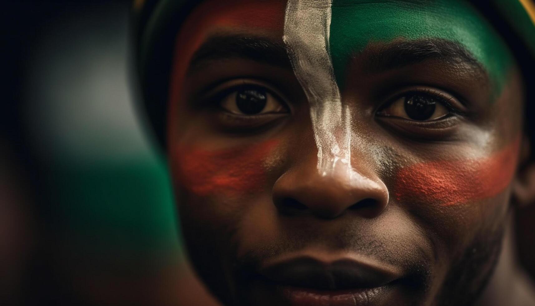 sur de soi Jeune adulte avec patriotique visage peindre sourit pour caméra généré par ai photo