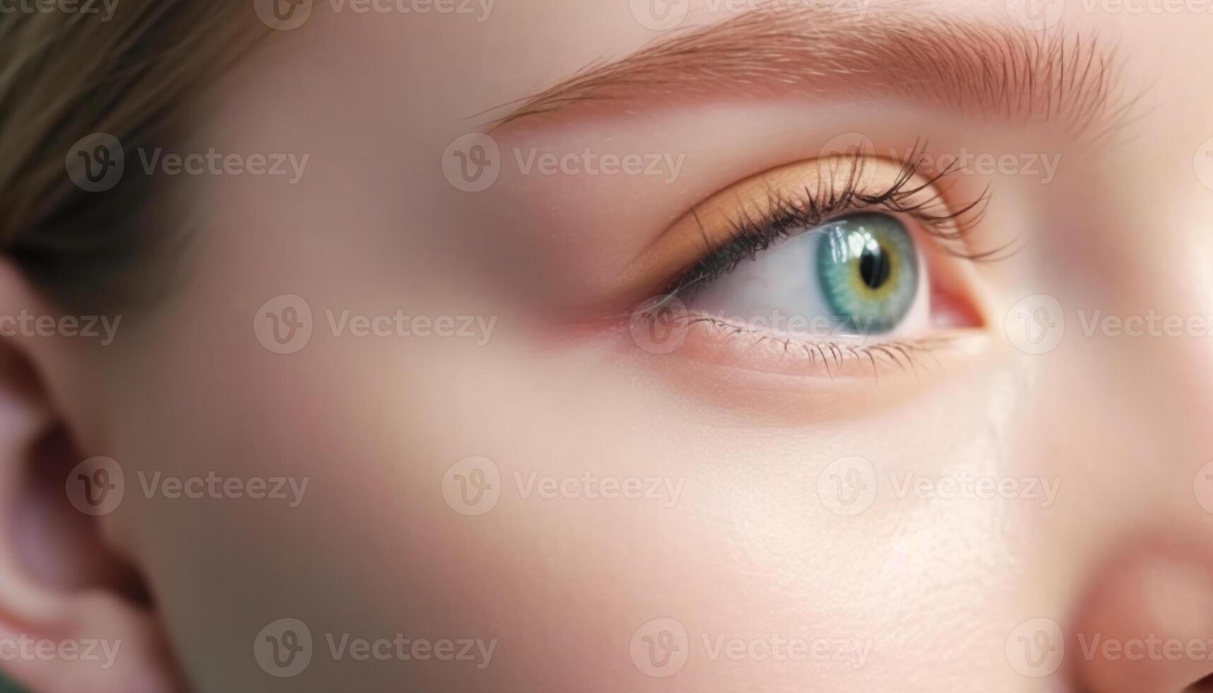 bleu regardé fille regarder avec innocence, beauté dans extrême proche en haut généré par ai photo