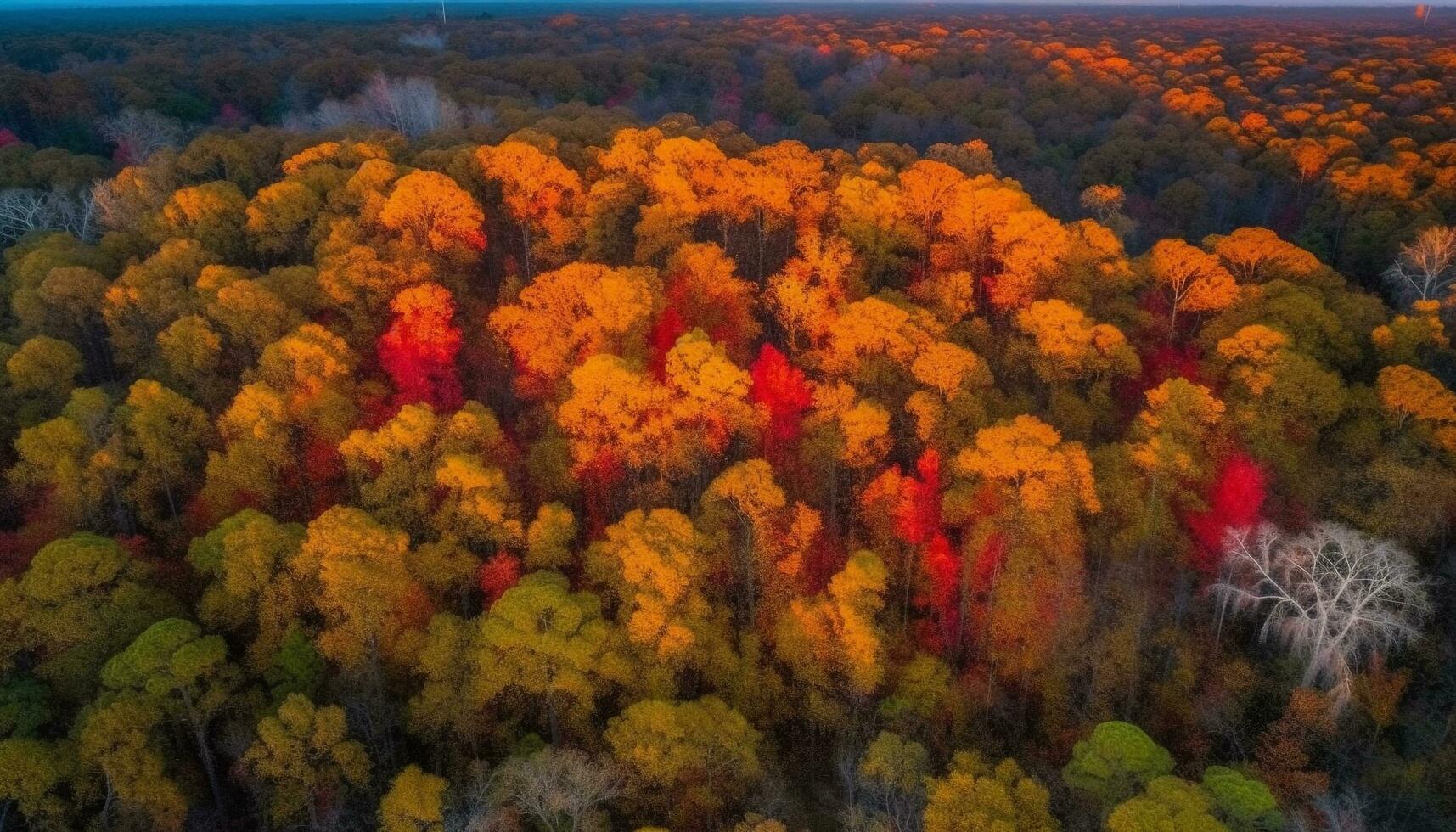vibrant l'automne paysage multi coloré des arbres, Jaune feuilles, haute angle vue généré par ai photo