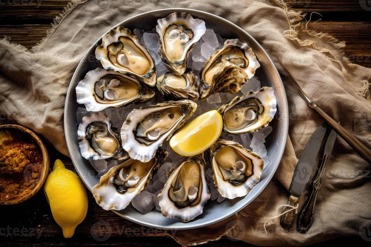 Stock photo de huître dans le assiette la photographie génératif ai