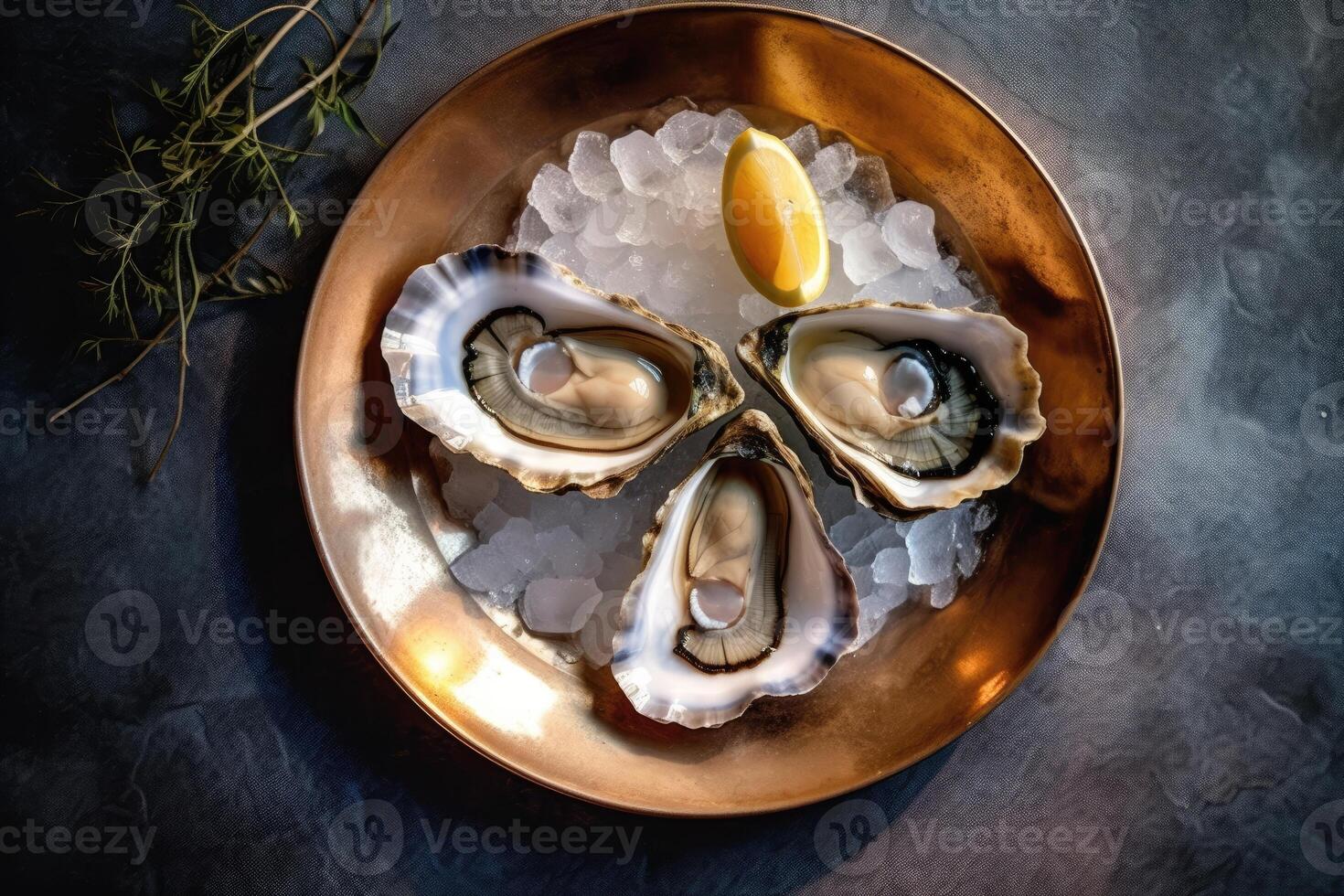 Stock photo de huître dans le assiette la photographie génératif ai