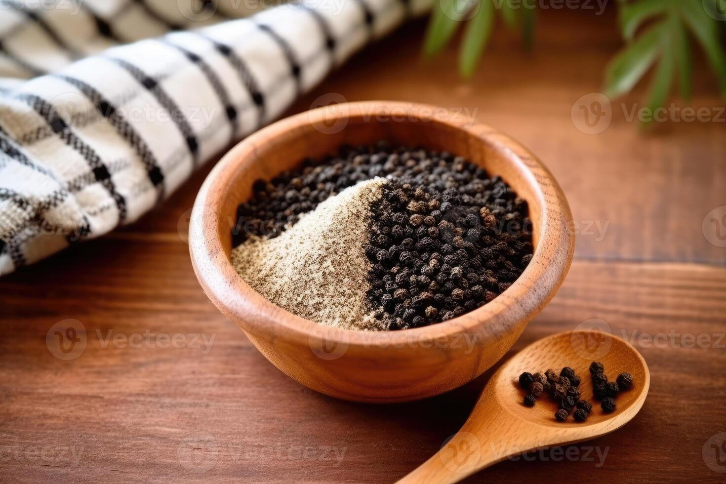 Stock photo de noir poivre poudre sur le cuisine plat allonger la photographie génératif ai