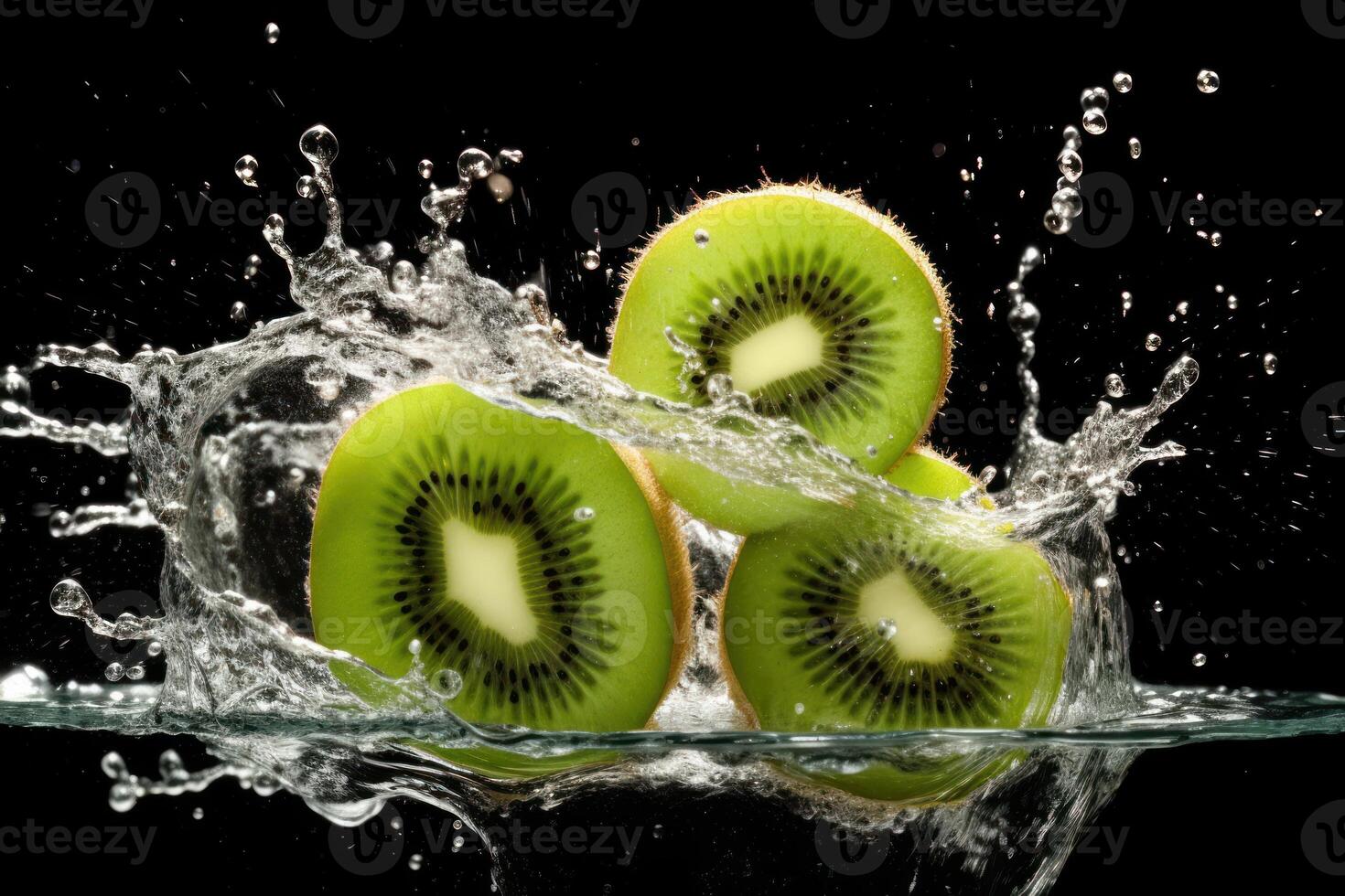 Stock photo de l'eau éclaboussure avec tranché kiwi isolé nourriture la photographie génératif ai