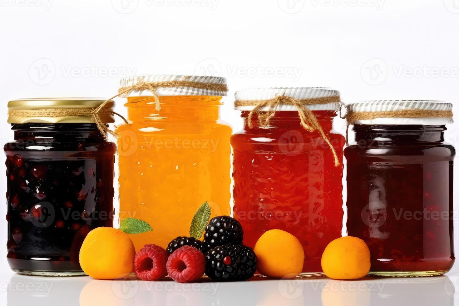 des fruits confiture dans le cuisine table professionnel nourriture la photographie ai généré photo