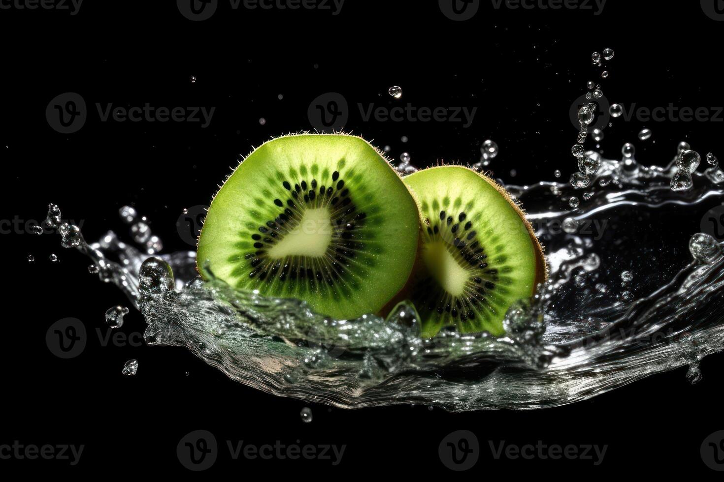 Stock photo de l'eau éclaboussure avec tranché kiwi isolé nourriture la photographie génératif ai