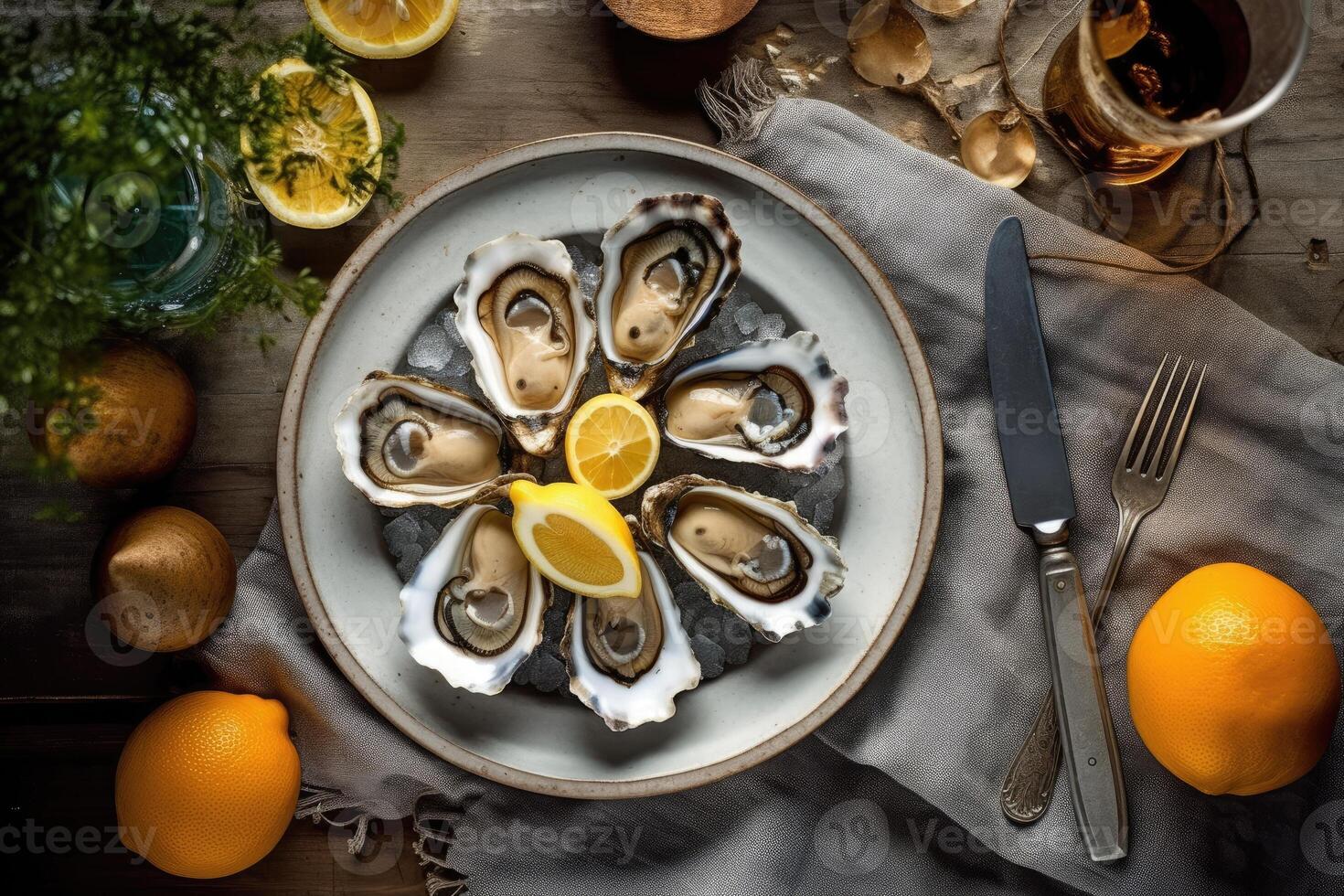 Stock photo de huître dans le assiette la photographie génératif ai