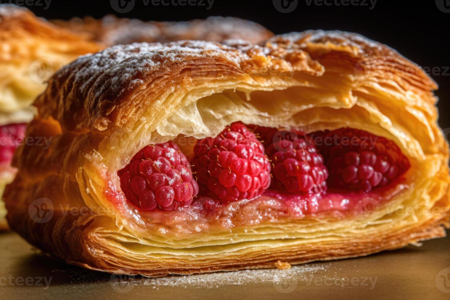 Stock photo de viennoiserie avec framboises viennoiserie sont français cuit nourriture la photographie génératif ai