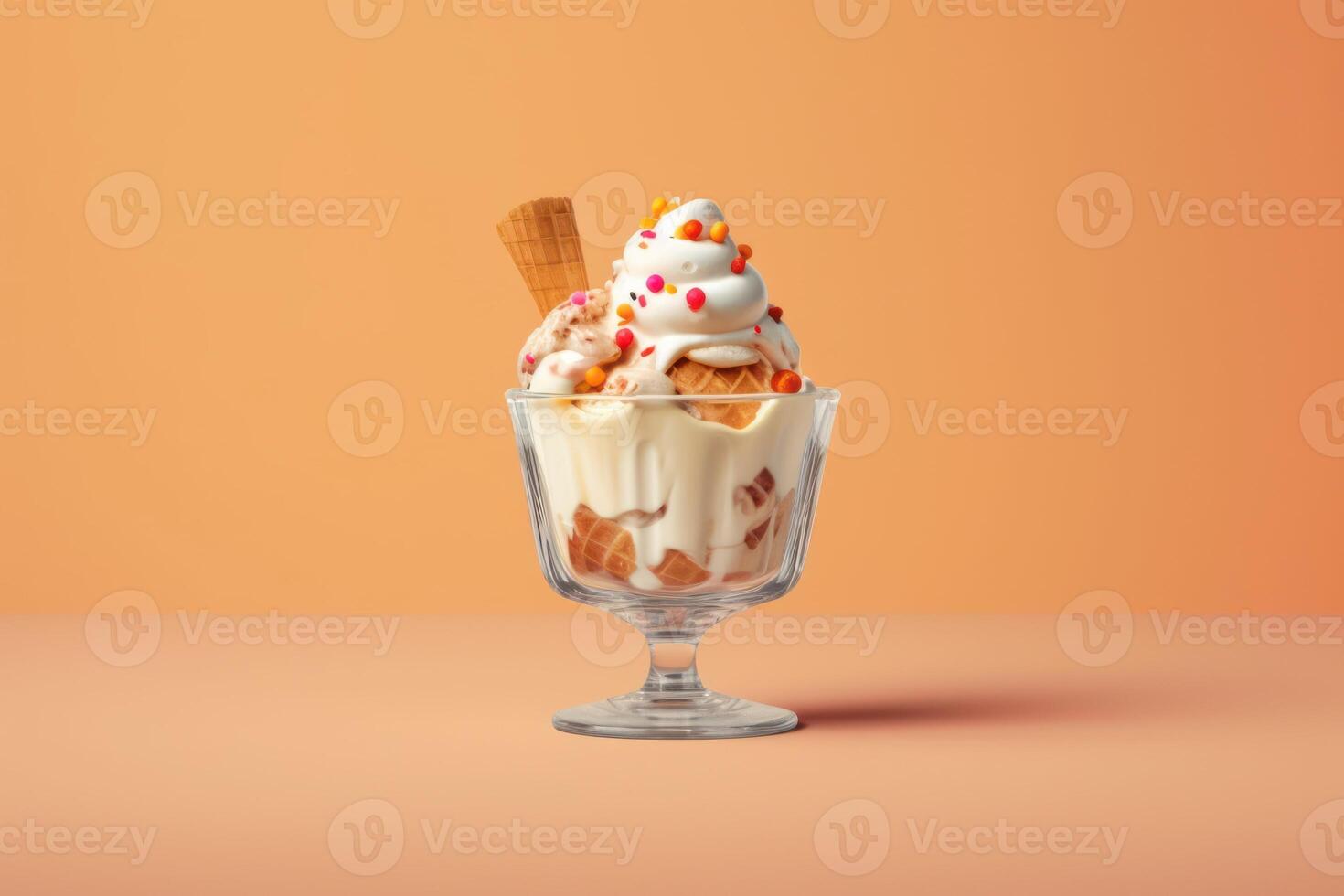 Stock photo de la glace crème avec verre nourriture la photographie génératif ai