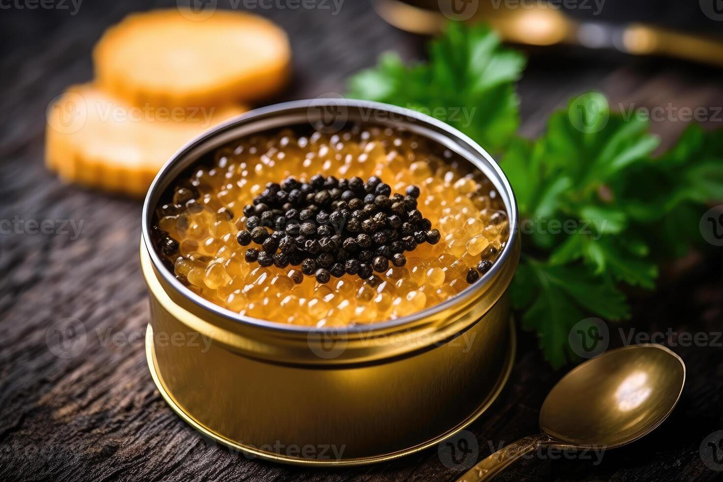 Stock photo de caviar sur le pouvez plat allonger la photographie génératif ai