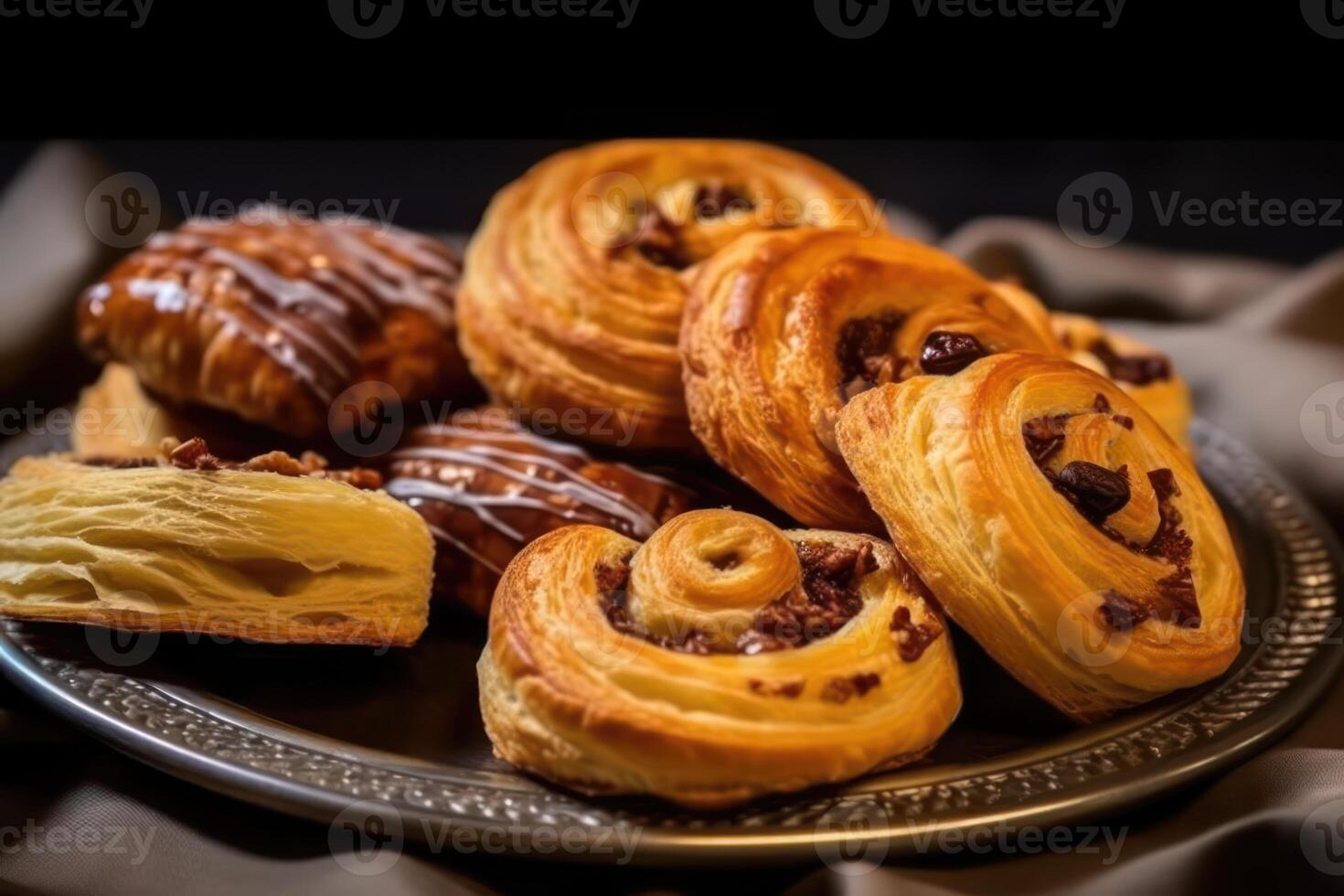 Stock photo de viennoiserie avec choco frites viennoiserie sont français cuit nourriture la photographie génératif ai