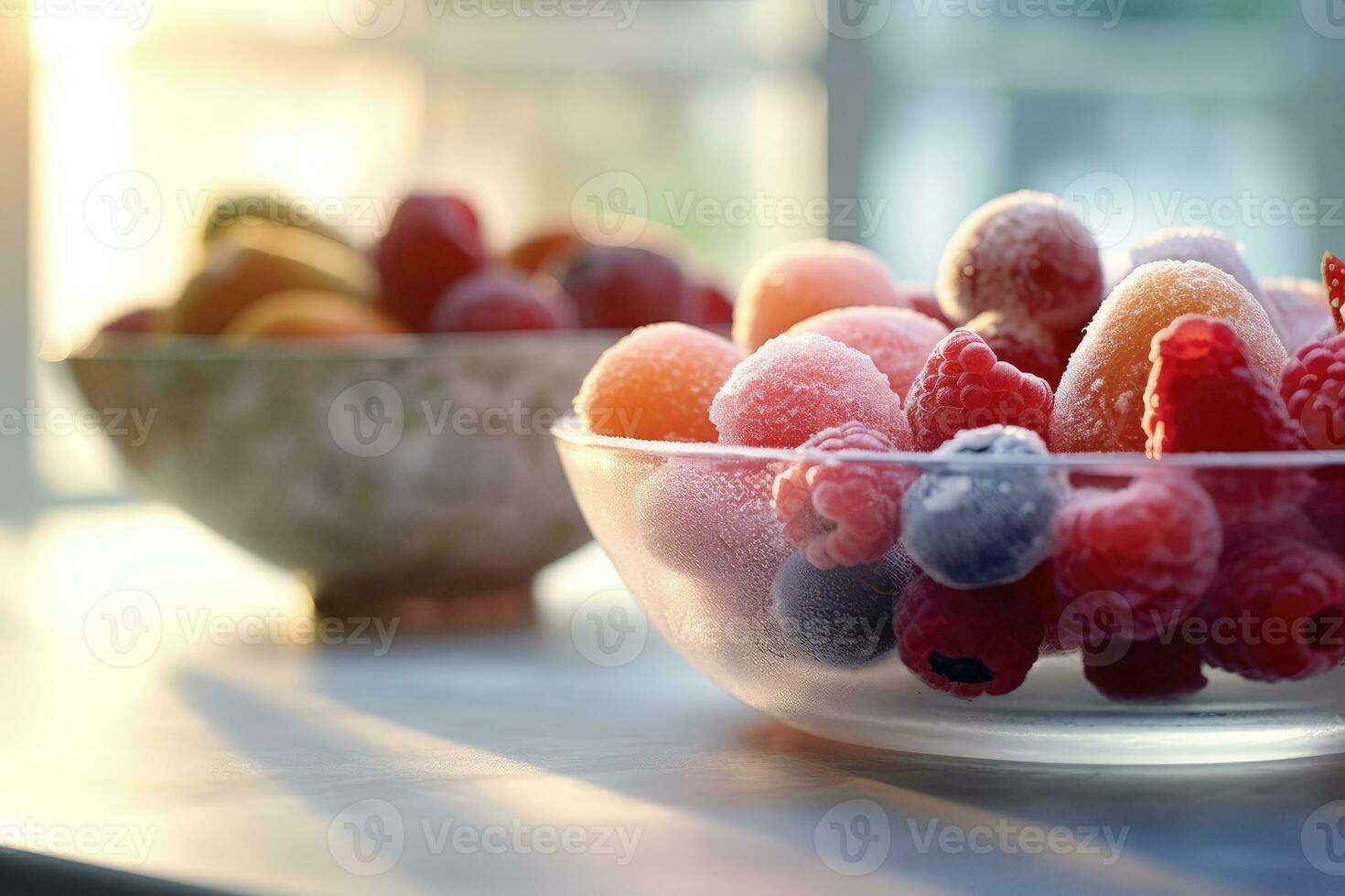 congelé fruit dans le cuisine table professionnel nourriture la photographie ai généré photo