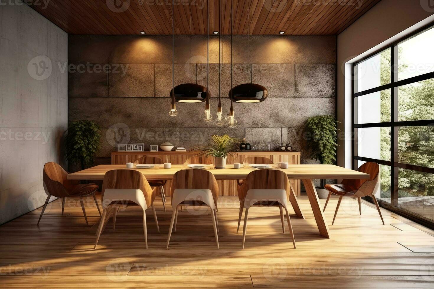 Stock photo de moderne bois en bois à manger pièce ultra ai généré