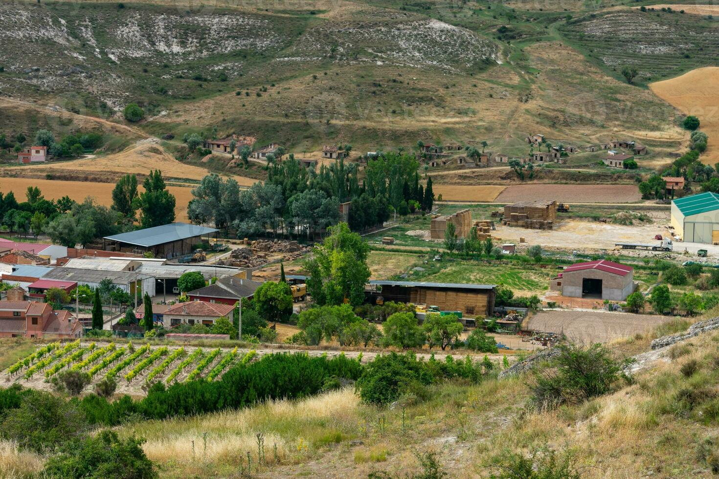 traditionnel village sur le castillan plateau dans Espagne avec roman catholique église photo