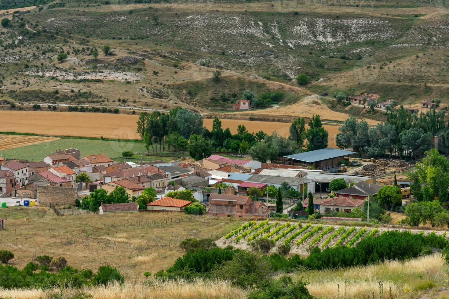 traditionnel village sur le castillan plateau dans Espagne avec roman catholique église photo