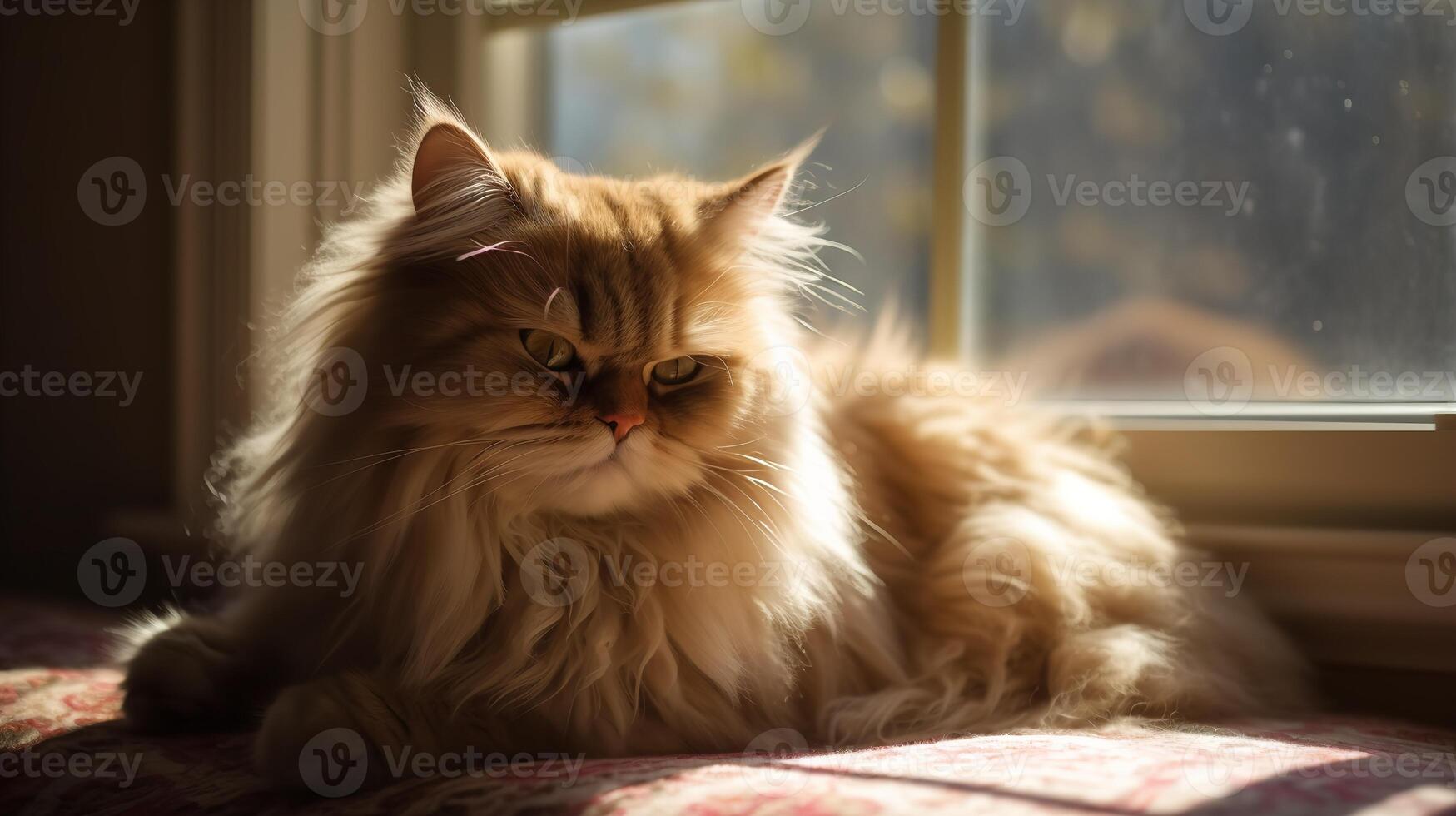 persan chats tranquille sieste dans une ensoleillé fenêtre photo