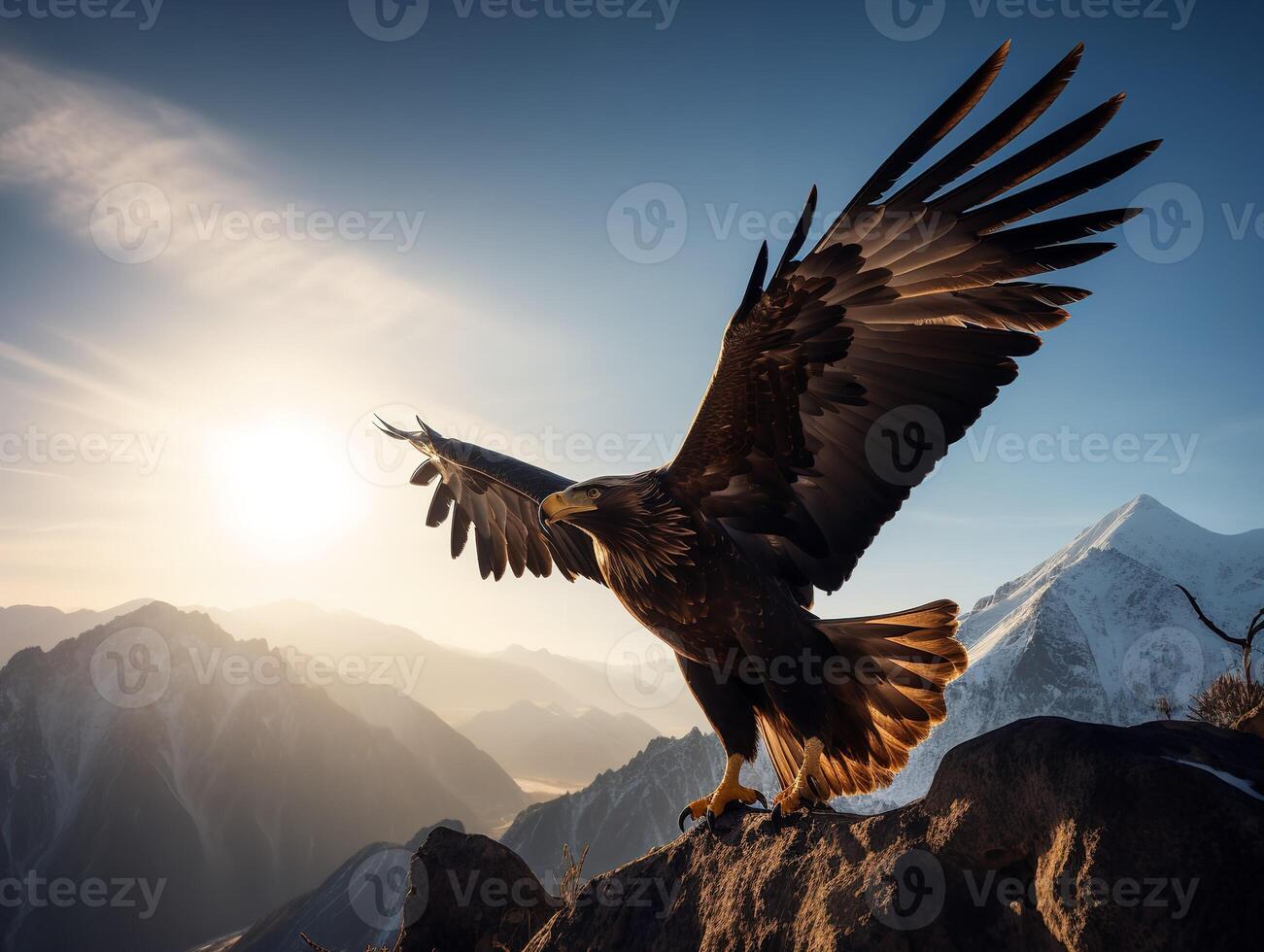 d'or aigles ascension majesté dans le Montagne ciels photo